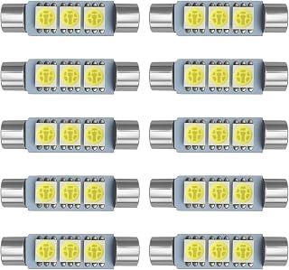 10PCS Car T6 28mm Sun Visor Vanity Mirror Lights, Flat Head Dual Tip 5050-3SMD 12V Super Bright Reading Light, Universal Plug and Play Interior LED Light Kit for Most Cars (White)
