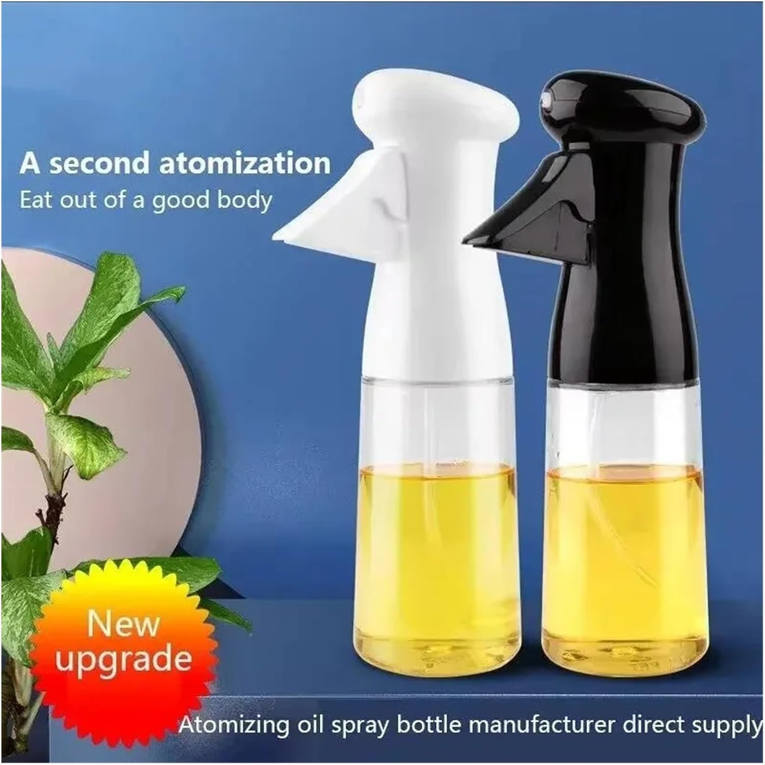 1PCS Black Transparent Kitchen Oil Bottle Cooking Oil Spray Oil Bottle Fitness Barbecue Spray Oil Dispenser Household(Black 200ml)
