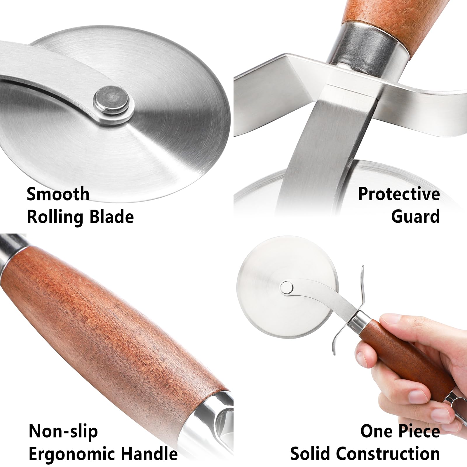 Pizza Cutter Wheel Stainless Steel Kitchen Pizza Cutters, Pizza Slicer with Wooden Handle, Pizza Wheel for Pies Waffle Bread Dough Cookies Cake