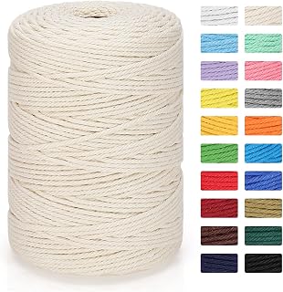 MacraBoho Macrame Cord 3mm x 328yd Natural Cotton Rope, 4-Strand Twisted for Plant Hangers, Wall Tapestries, DIY Crafts & Wedding Decor - Beige
