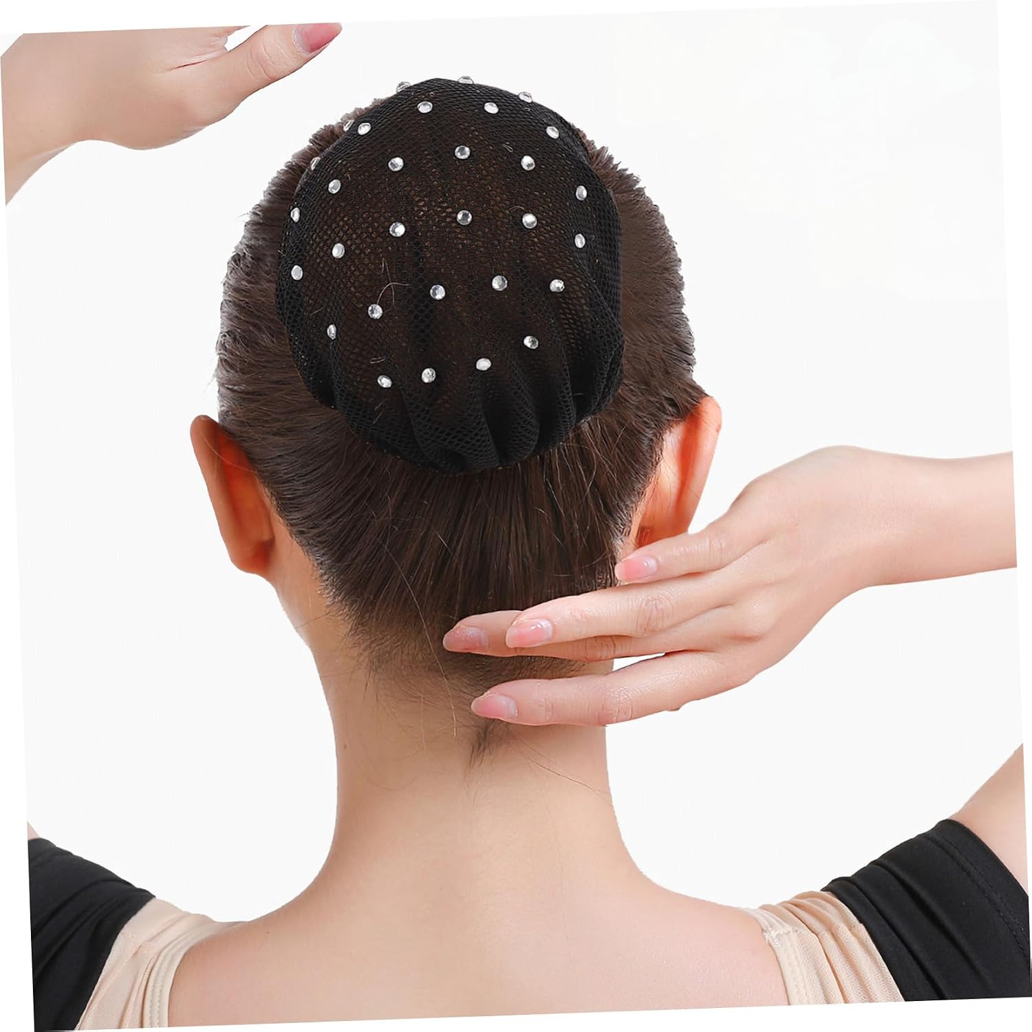 Ipetboom 6pcs Rhinestones Hair Bun Cover Mesh Net, Invisible Decorative Hairnet for Women, Black and White, Suitable for Ballet, Dance, Gymnastics, and Party Use