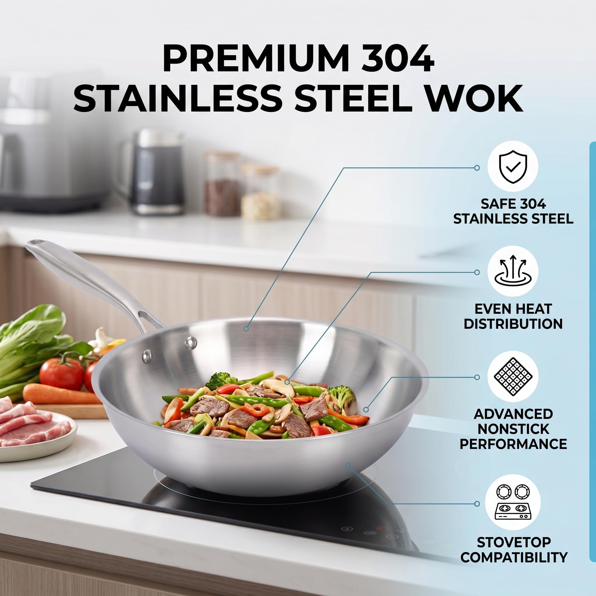 Aramox Wok Acero Inoxidable 32cm