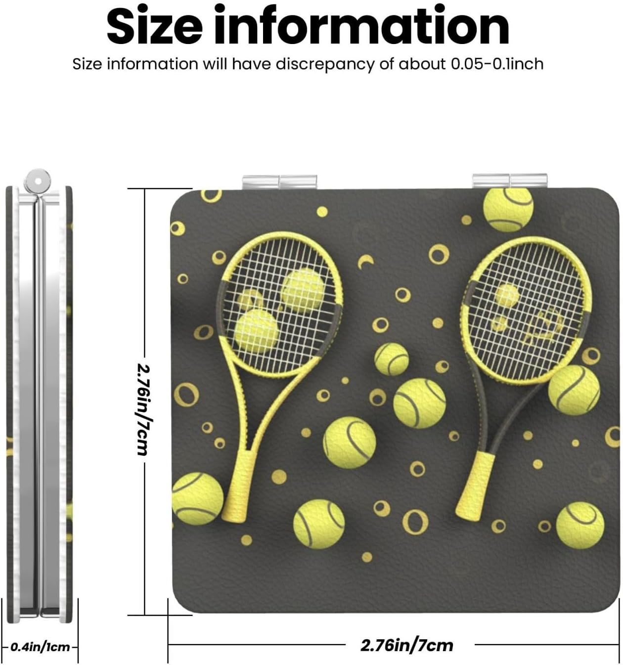 Compact Mirror for Purse, 1X/2X Magnifying Mirror for Women Men Funny Tennis Racquets and Tennis Balls Makeup Mirror 2-Sided Handheld Folding Mirror Portable Travel Mirror Mini Vanity Mirror image 3