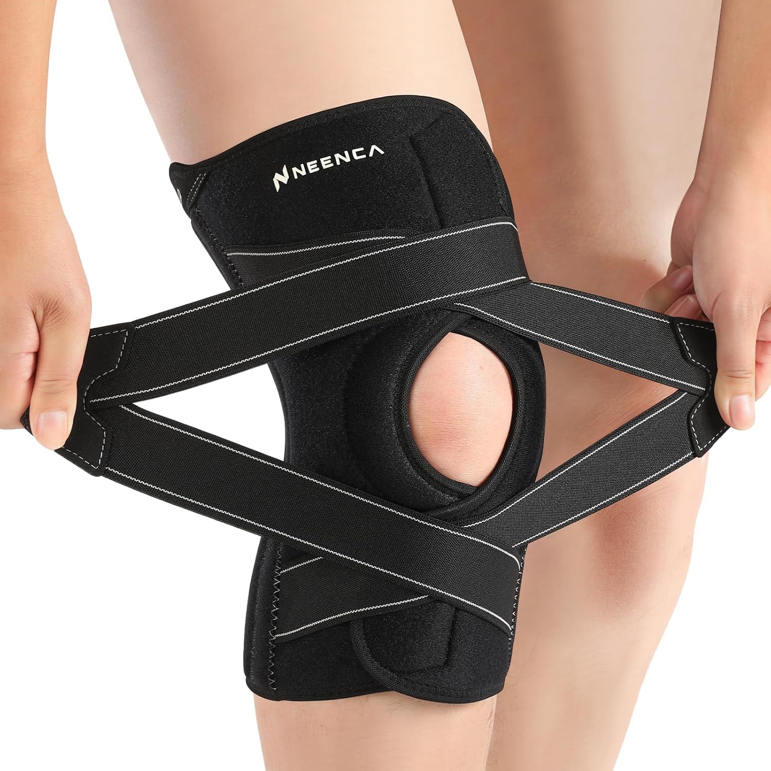 NEENCA Kniebandage für Damen Männ,Kompressions Kniestütze mit X-Straps Design-ACL, MCL, PCL,Meniskusriss & Arthritis,Stabilisierung des Gelenks mit seitlichen Stabilisatoren & Patella Gelpolstern