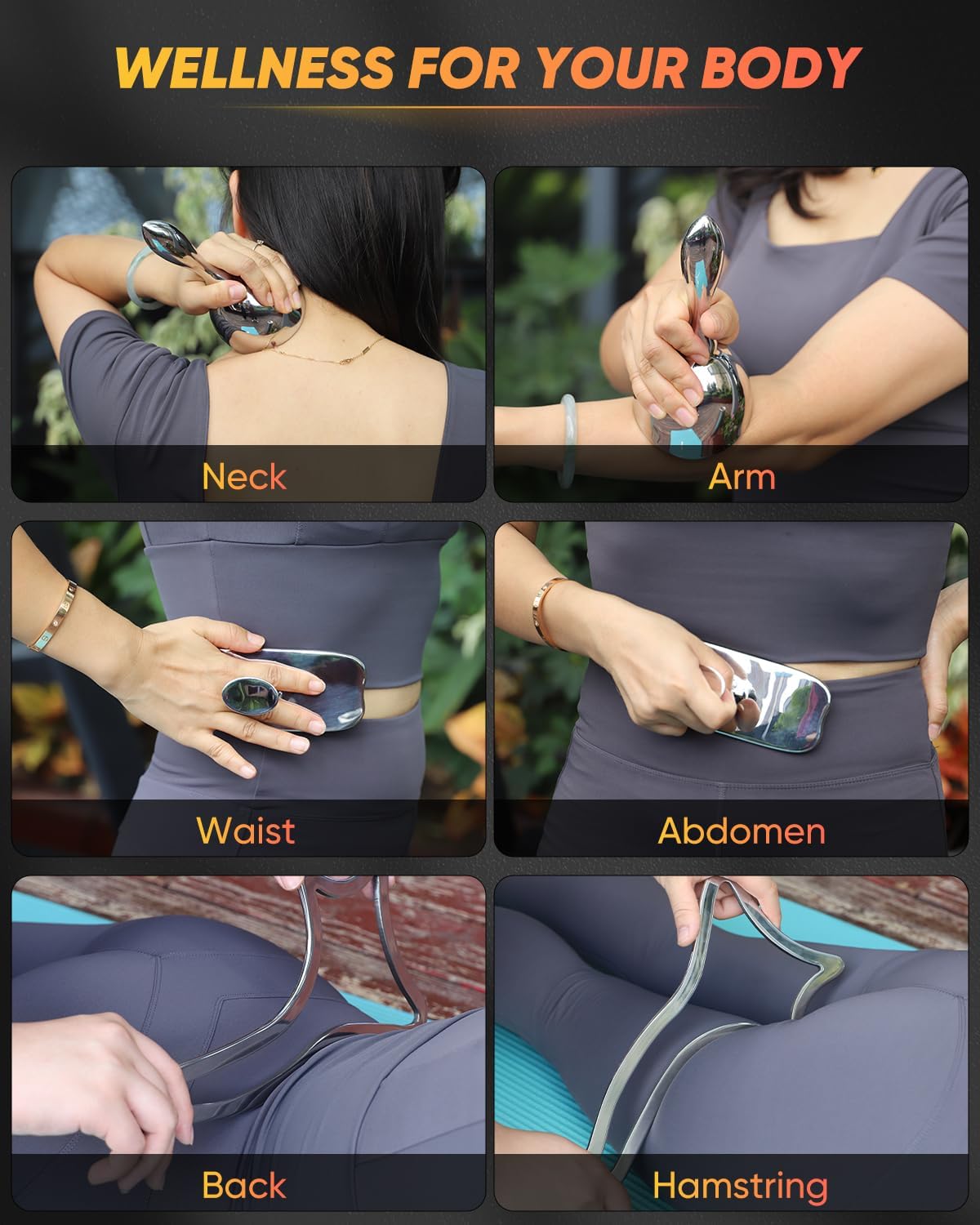 ONUEMP 3-in-1 Stainless Steel Massage Therapy Tools - Ice Gua Sha Muscle Scraper, Fascia Brush & Body Sculpting Cup, Maderoterapia Kit Colombiana for Lymphatic Drainage, Anti Cellulite, Deep Tissue - Image 4