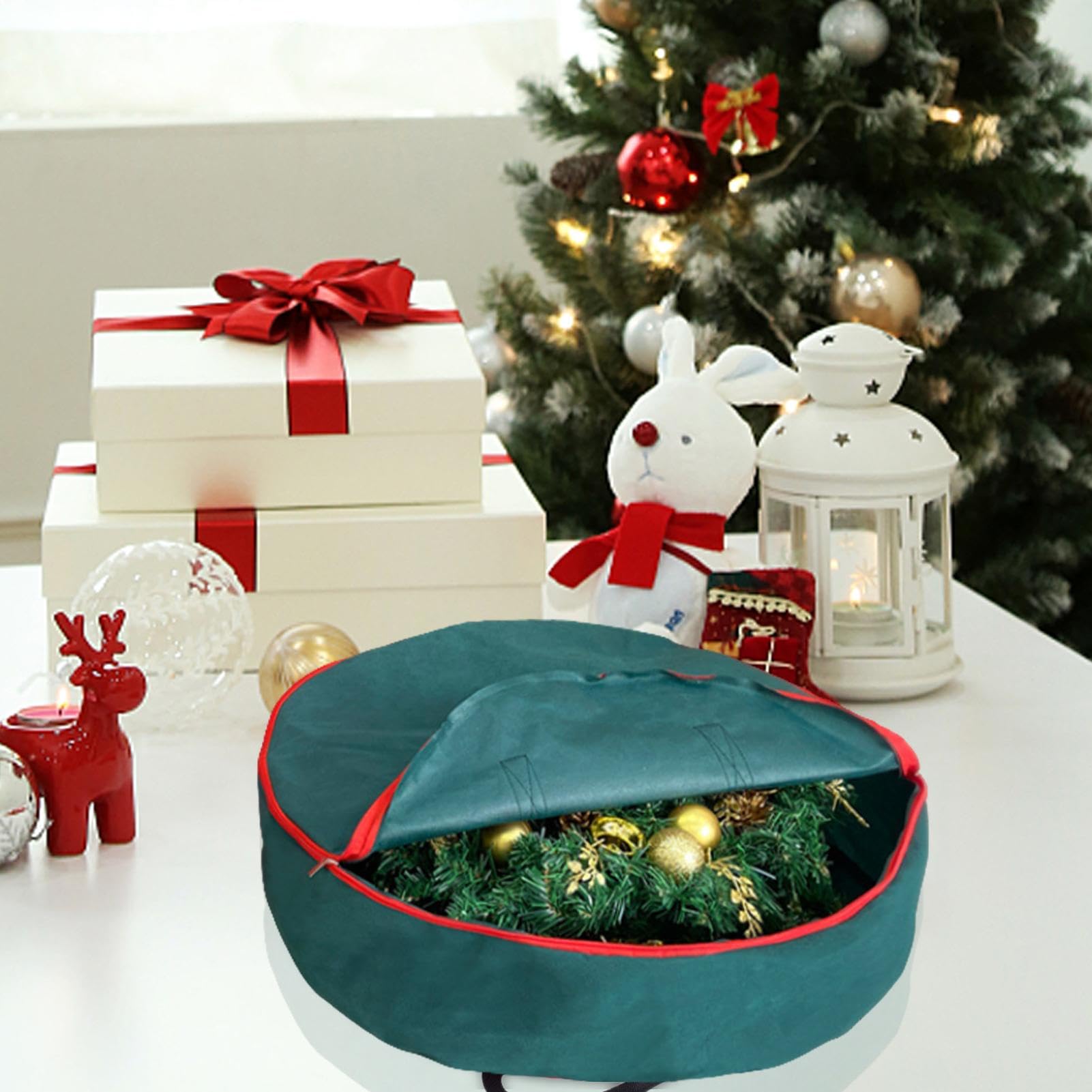 Sac De Rangement Pour Couronne De Noël Avec Fenêtre Transparente - 60x20 Cm - Fermeture Éclair - 11