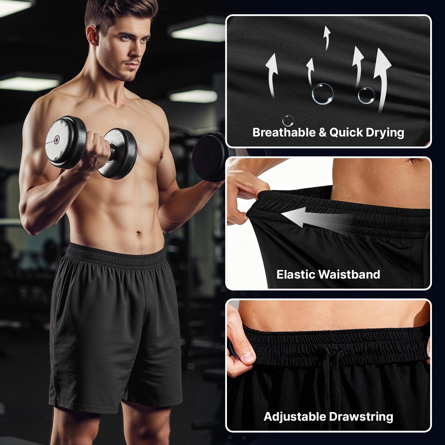 Men's Workout Shorts 5 Pack, Quick Dry 4-Way Stretch Athletic Shorts with Pockets for Running Training Basketball - Image 3