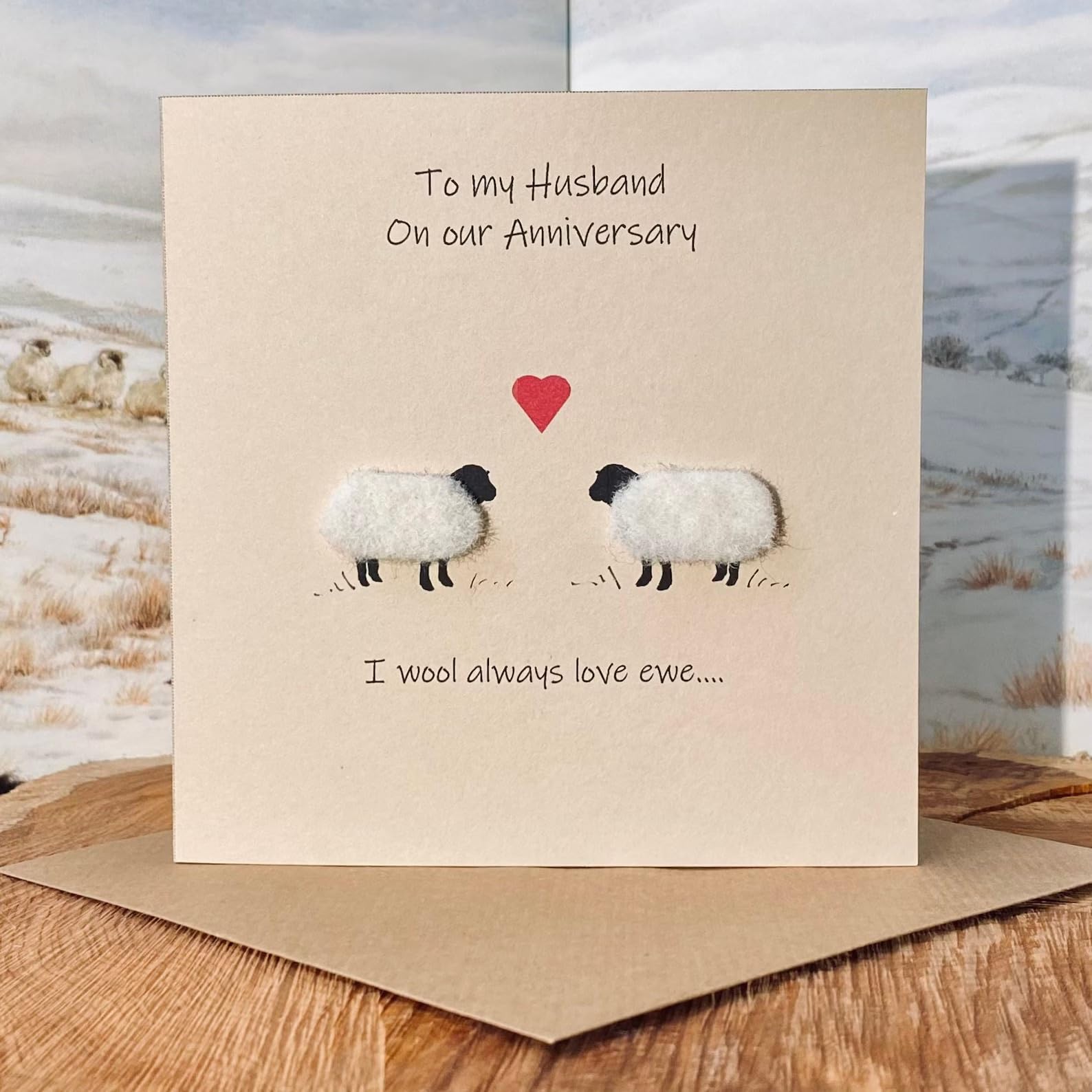 Husband Sheep Anniversary Card, 7 year, Handmade, 7yr Cute & Funny, 7th Wool Anniversary, Felt Design