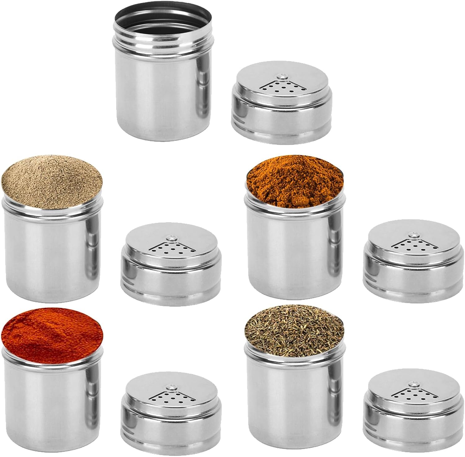 Stainless Steel Portable Seasoning Shaker Mini Salt Pepper Shaker with Sealed Leak proof Swivel Lid Ideal for Camping BBQ Kitchen Traveling with Salt Pepper Chili Sauce