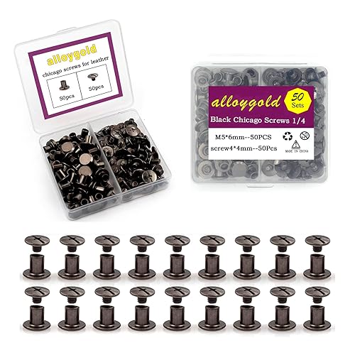 Alloygold 50 Sets M5*6 Pistola Negro Chicago Tornillo Kit Remaches de Cuero Remaches Tornillo Chicago Botones DIY Cuero Trim