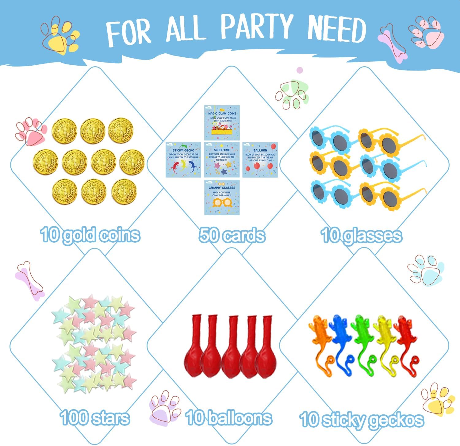 160Pcs Birthday Theme Party Favors Gift Supplies Glasses Bubbles Stamps Stars Balloons Keychains Goodie Bags Cards Wristbands for 10 Guests Decorations Decor