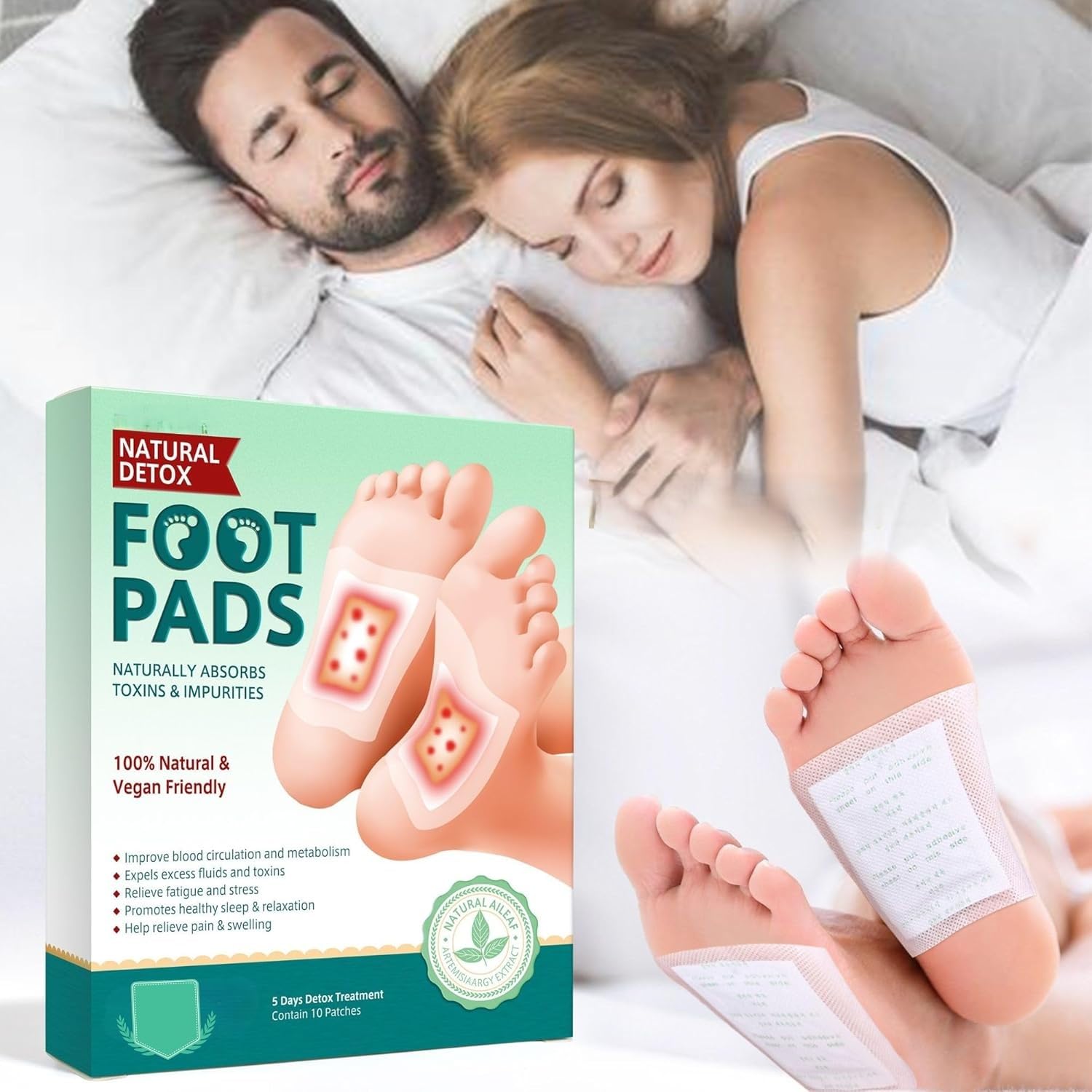 REDITEX Foot patch Herbal And Gentle Ingredient (10 Pieces) Detox Foot Pads Natural Ingredients for Sleep Aid Pain Relief Toxin Removal with Bamboo Vinegar and Acupoint Micro-Massage Technology 2