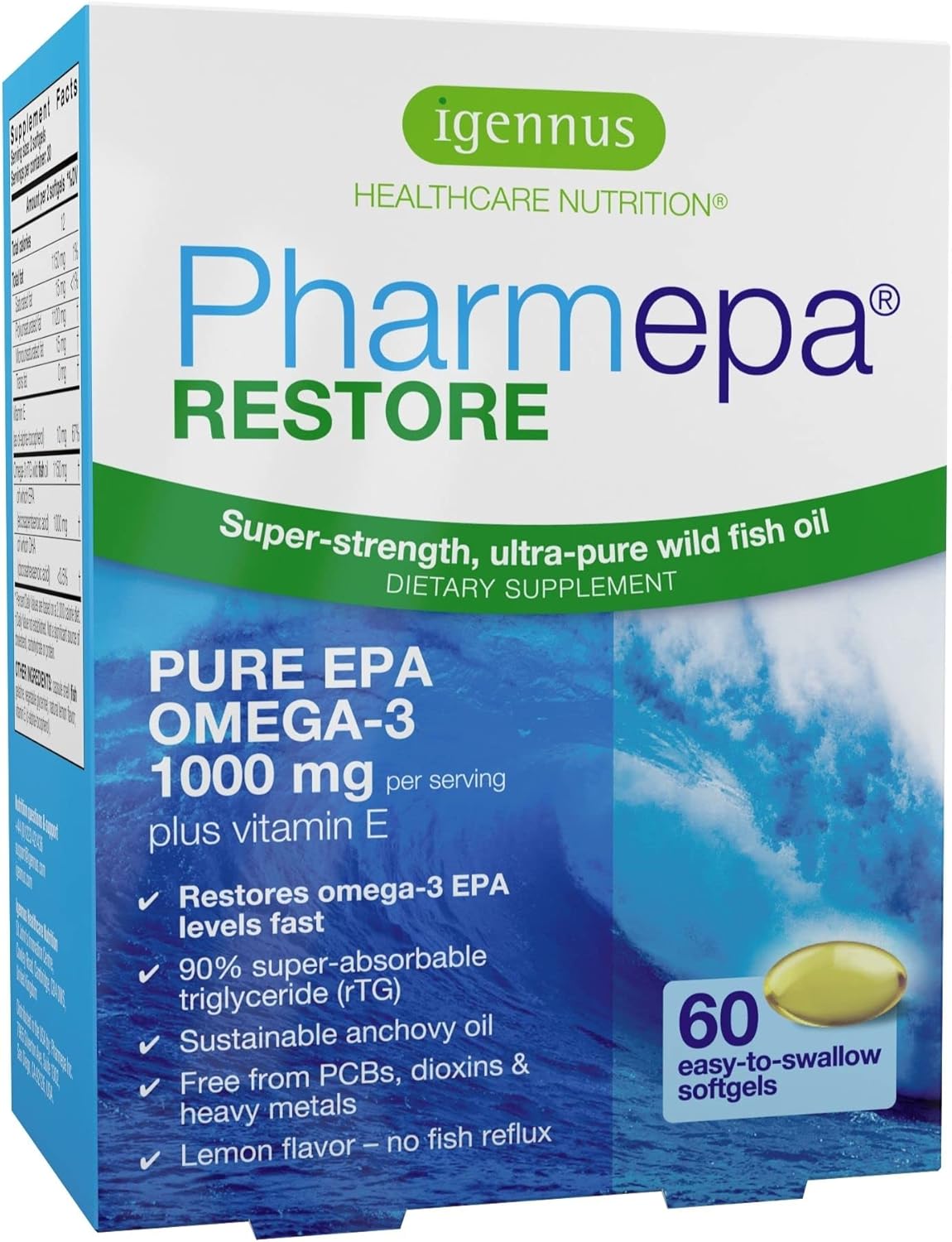 Pharmepa Restore, 1000mg Pure EPA Fish Oil, High Absorption rTG Omega-3, Triple Strength, High-Barrier Blister Packaging, Lemon Flavor, 1-Month Supply, 60 softgels : Health & Household