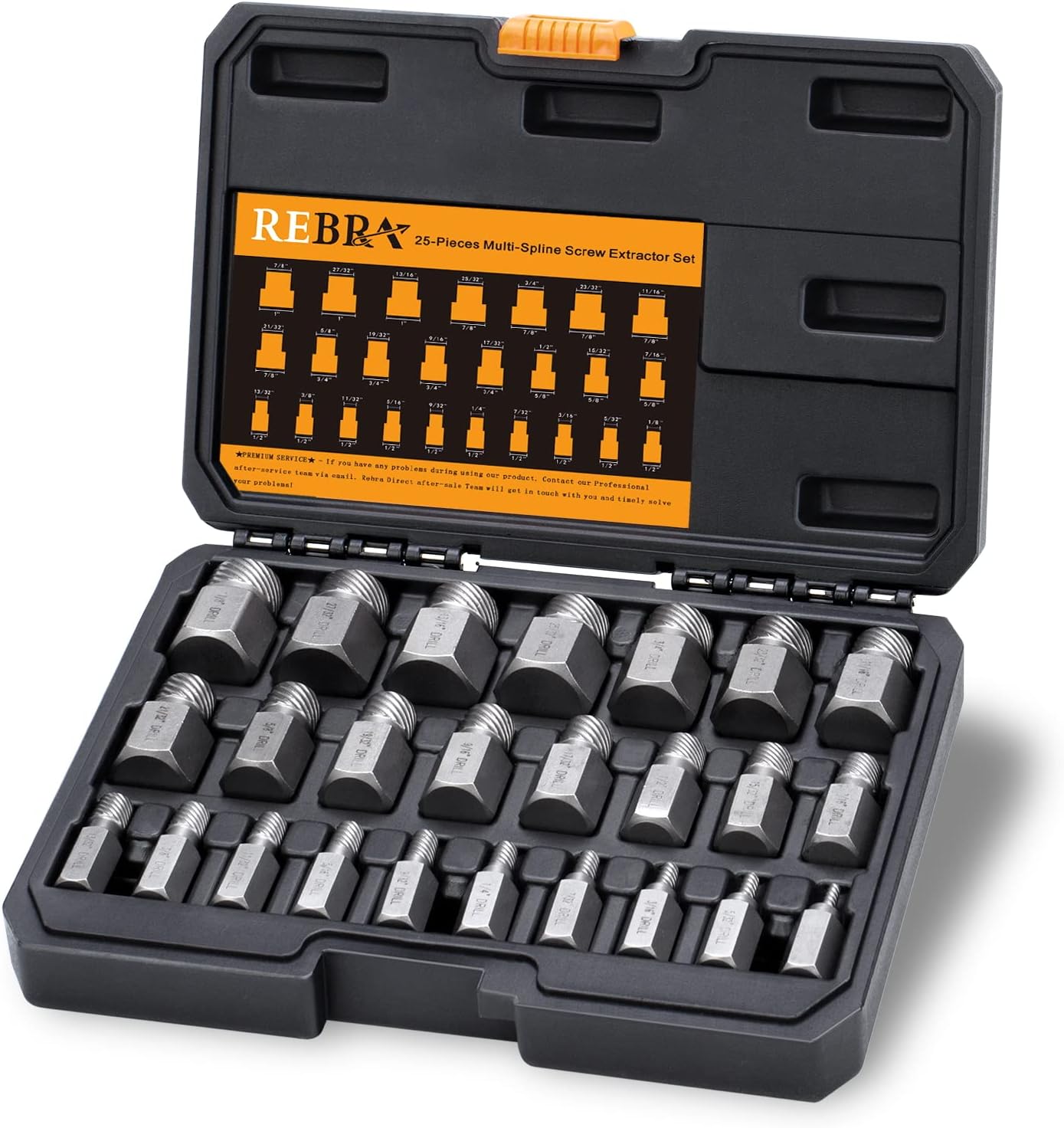 REBRA Double Head Screw Extractor Set, Easy Out Bolt Remover Kit, Hex Head Multi-Spline for Removing Stripped, Rounded, Damaged, Broken 25-Pieces