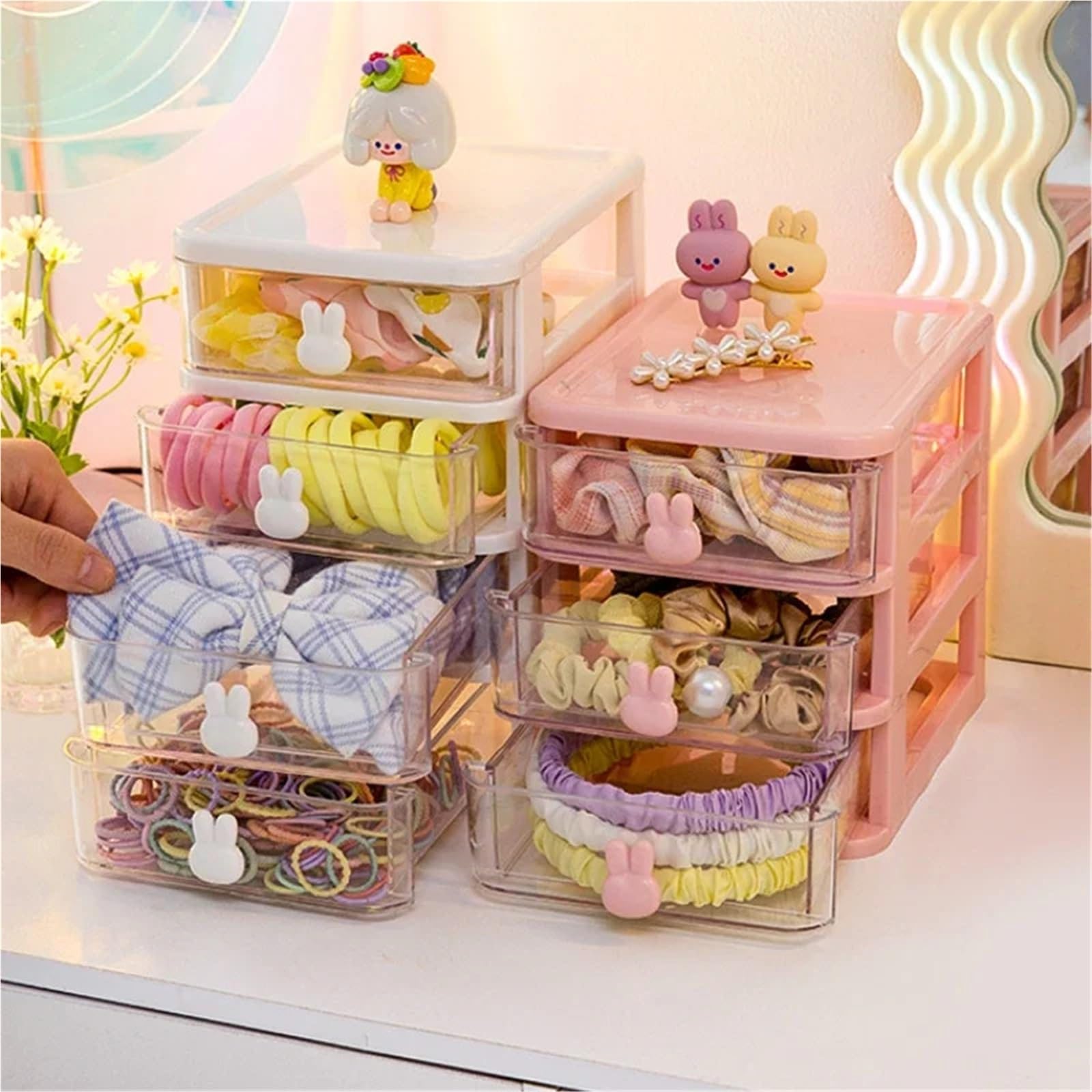Haargummi Organizer Desktop Haar Zubehör Lagerung Box Organizer for Clip Schmuck Kopf Seil Gummiband(WHITE 2 TIE)