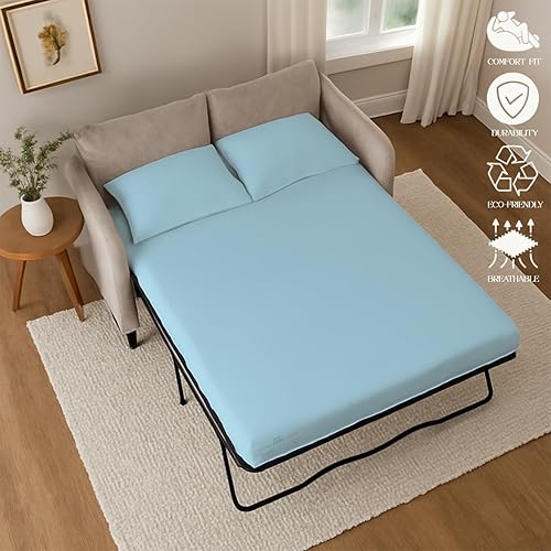 Miniatura 5 de Sleeper Sofa Juego de sábanas de 4 piezas de alta calidad, 100% algodón de 500 hilos, tejido de satén liso y súper suave, sábanas de cama extra