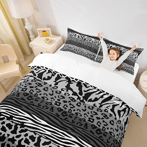 Miniatura 3 de Juego de funda de edredón de piel de cebra de leopardo, tamaño King, juego de ropa de cama con rayas geométricas de piel de vaca y jirafa,