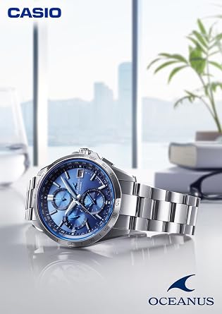 Casio OCW-T2600 Oceanus Classic Radio Solar Wristwatch, silver/blue