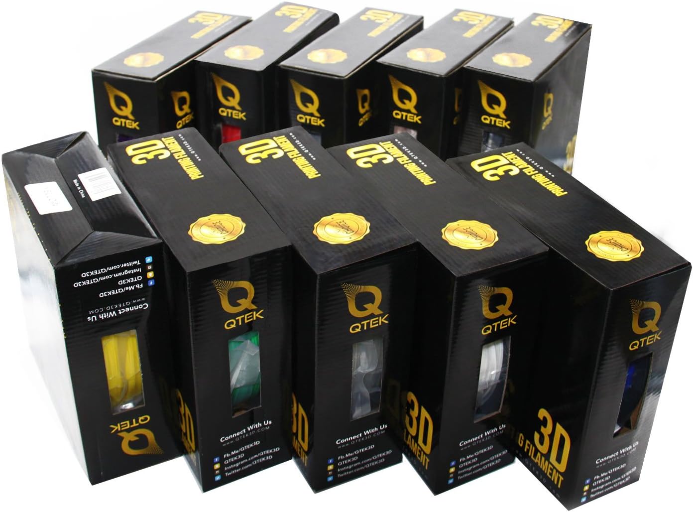 Q QTEK Pack of 10 2.2lbs Spools 1.75mm PLA Filament for 3D Printer MakerBot, Reprap, Aio Robotics & Others -Tolerance +/-0.02mm RoHS Certified, No Bubbles, No Jamming-Smooth Prints