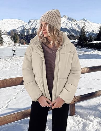 Miniatura 6 de MEROKEETY Chaqueta de invierno de manga larga con cremallera para mujer, cuello alto, abrigos cortos holgados con bolsillos
