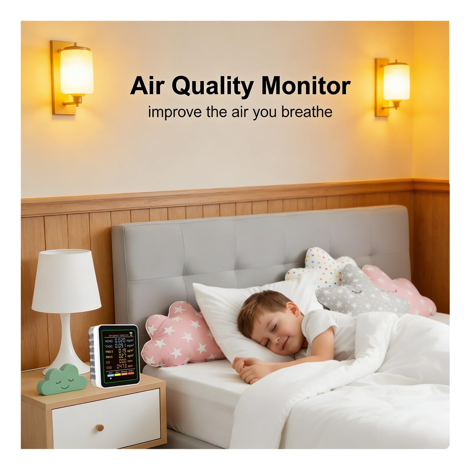 Cuifati 6 in 1 Professioneller Innenluftqualitätsmonitor Tragbarer CO2-Monitor für den Innenbereich |HCHO |CO-Monitor |TVOC |PM2,5 |PM10 |- Monitor für Saubere Luft in Geschlossenen