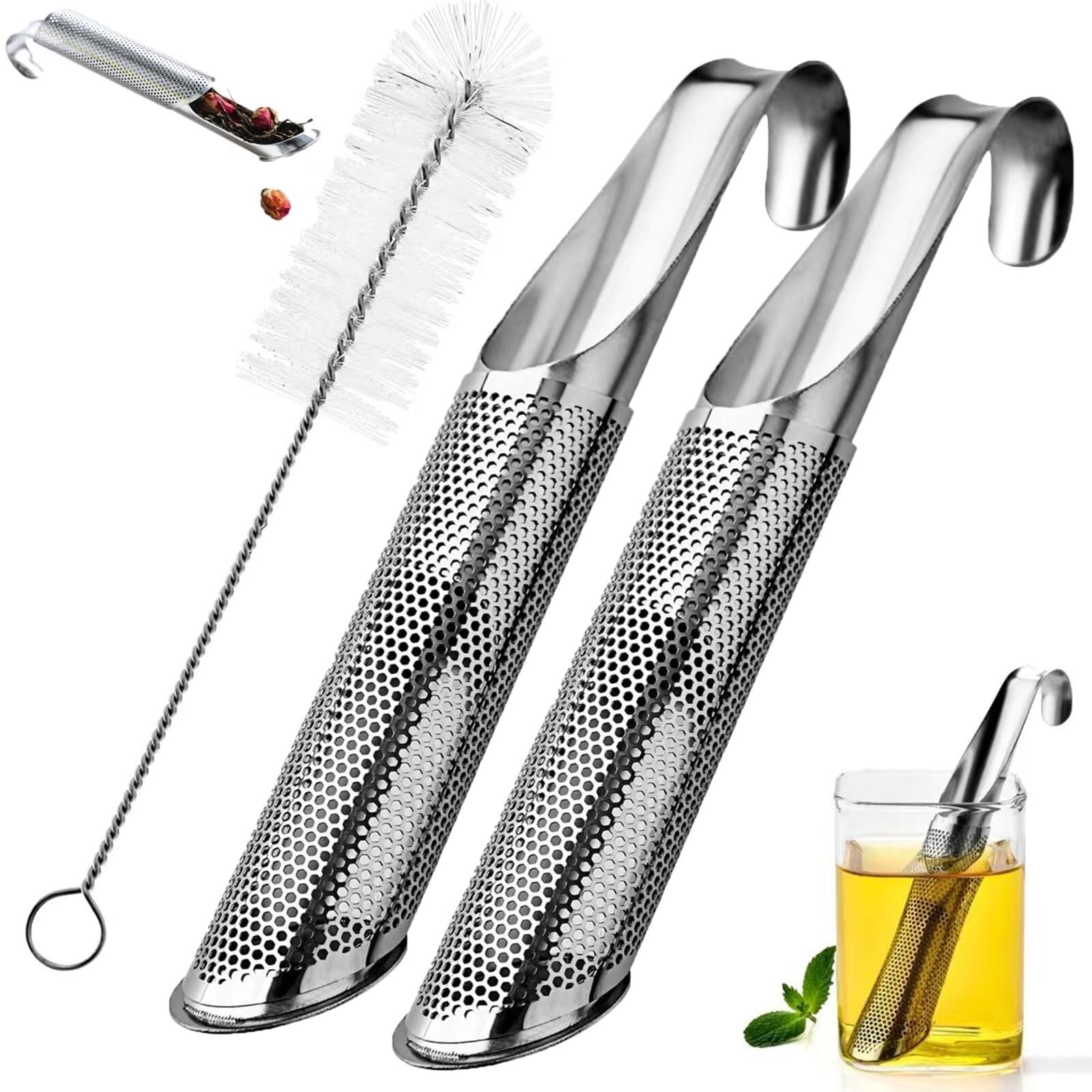 Tea Infuser, Stainless Steel Tea Diffuser, Tea Strainer, Tea Infusers for Tea, Stainless Steel Reusable Loose Tea Brewer Diffuser Pen Fine Mesh Single Cup Sticks Spoon Pipe(2pcs)