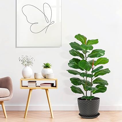 GAOMON 39inch Artificial Fiddle Leaf Fig Tree, Faux Ficus Lyrata, Potted Ficus Lyrata Faux Tree Fake Plant for Home Office Decoration