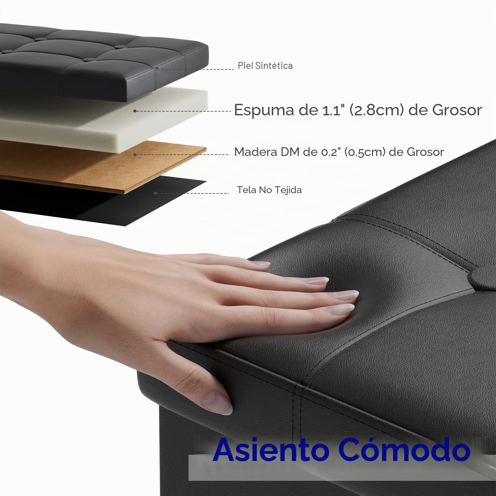 BRIAN & DANY Baúl Puff Taburete para almacenaje Plegable Ottoman, Negro, 76 x 38 x 38 cm