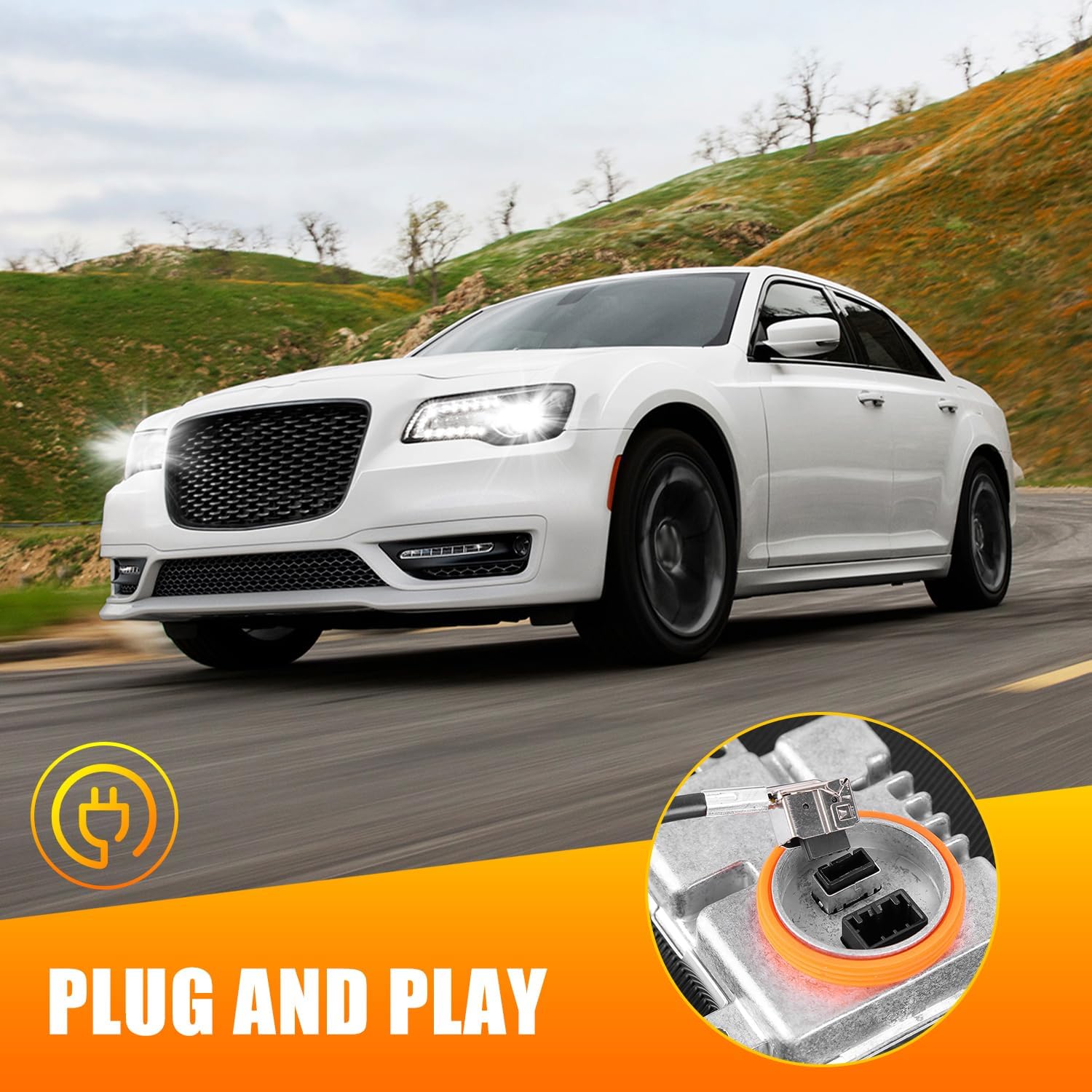 HID Ballast for 2011-2021 Chrysler 300 3.6L/5.7L/6.4L - Xenon Headlight Ballast Replacement (OE W003T21971) - Includes Bulb & Wiring Kit - Direct Fit, Waterproof, Durable Aluminum Construction