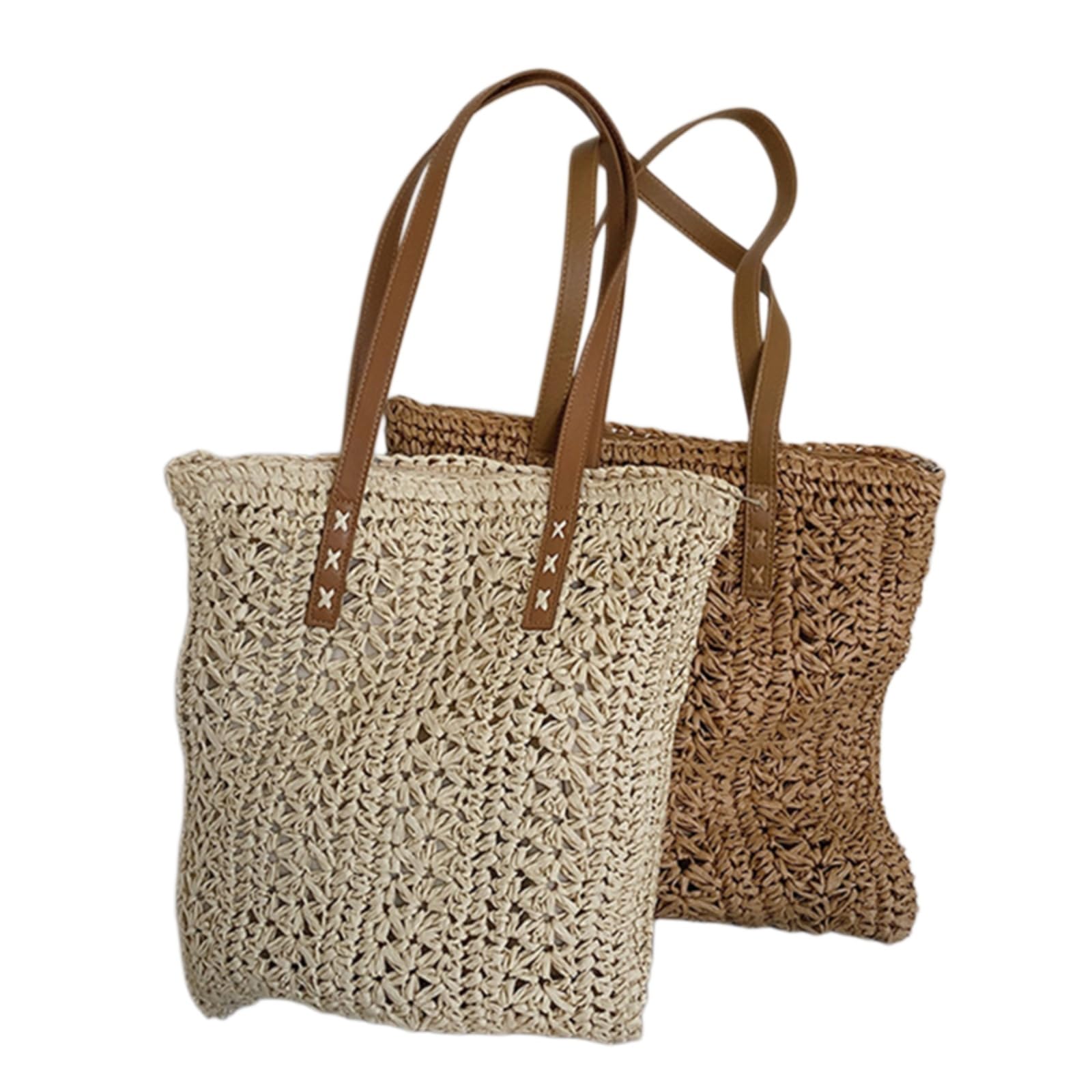 Beauty Case Casual Donne Cavo Tessuto Tote Borsa, Borsa A Tracolla Leggera di Paglia con Stile Naturale Raffia per L'indossamento Giornaliero Estivo