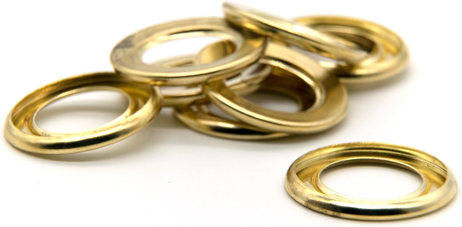 Ram-Pro 1/2" Brass Grommets Eyelets with Washers Kit, Solid Metal Antique Style Eyelet Repair Replacement Pack, Sets of 25