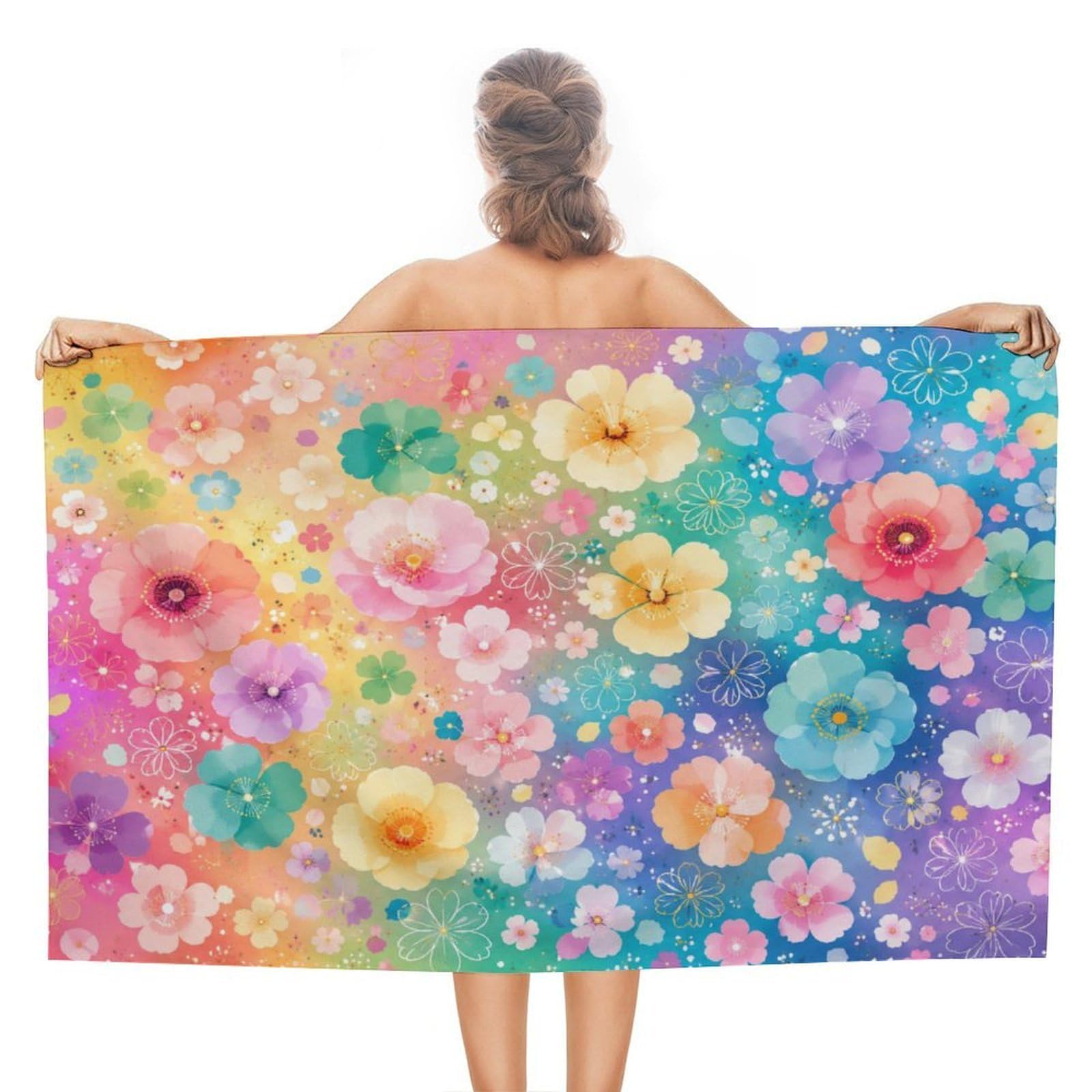 Anceky Colorful Floral Oversized Beach Towel Quick Dry Sand Free Microfiber Travel Towel Lightweight Multi Purpose Beach Blanket Pool Gym Bath Towel 51x31 in