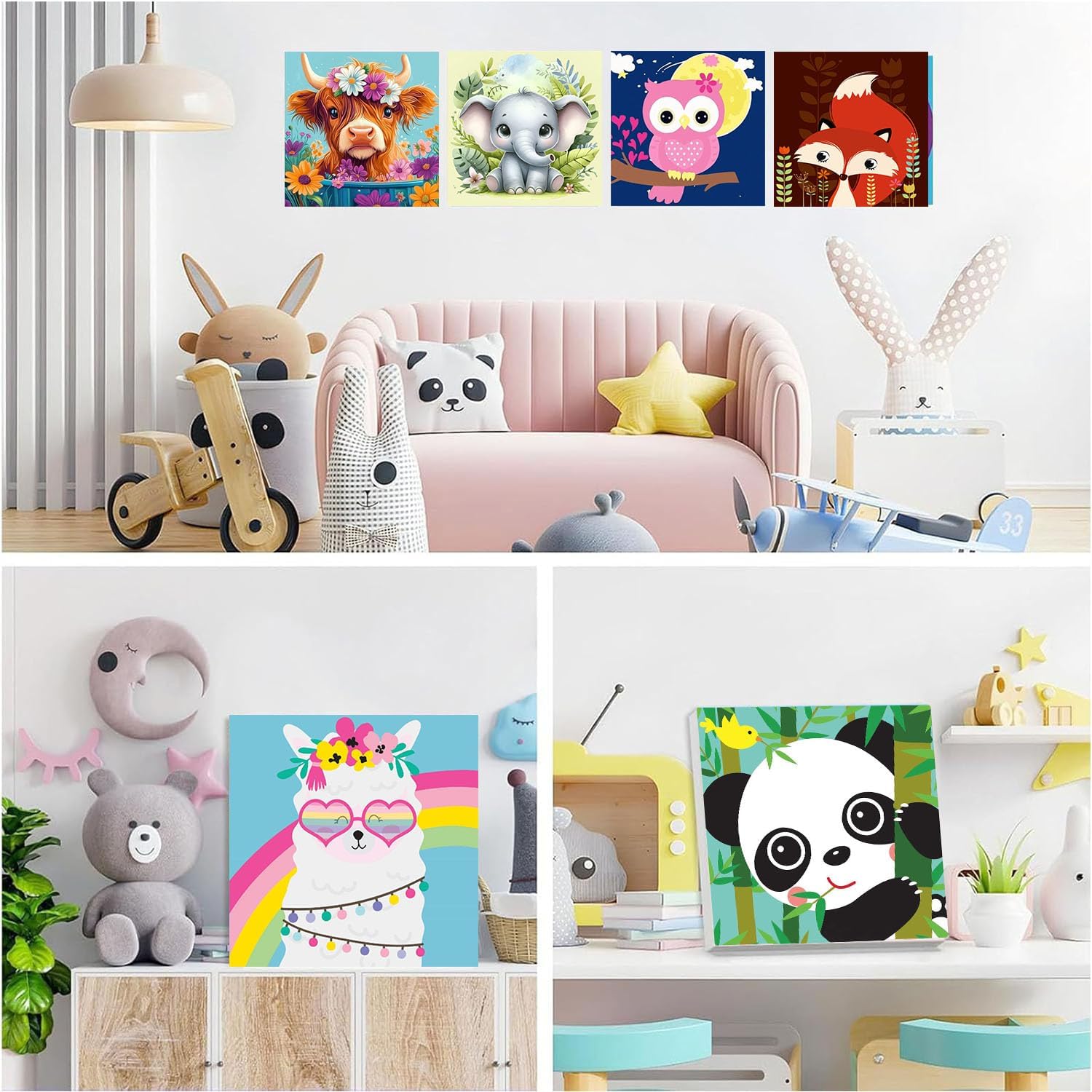 Gemozaic 12 Pack Paint by Numbers Kit for Kids with Frame and Easel, Easy Paint by Numbers Kits for Adults Beginners, Small Painting by Number for Birthday Gift, Painting Party(8X8inch)