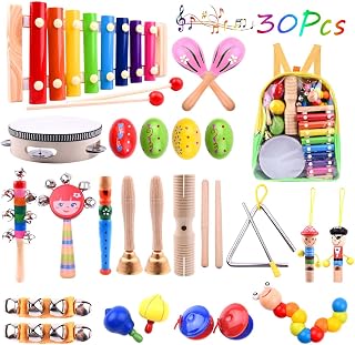 ELECLAND 30 Pcs Musical Instruments for Toddlers Music Wooden Toys Baby Educational Percussion Rhythm Drum Sensory Toys for Babies Kids Gift