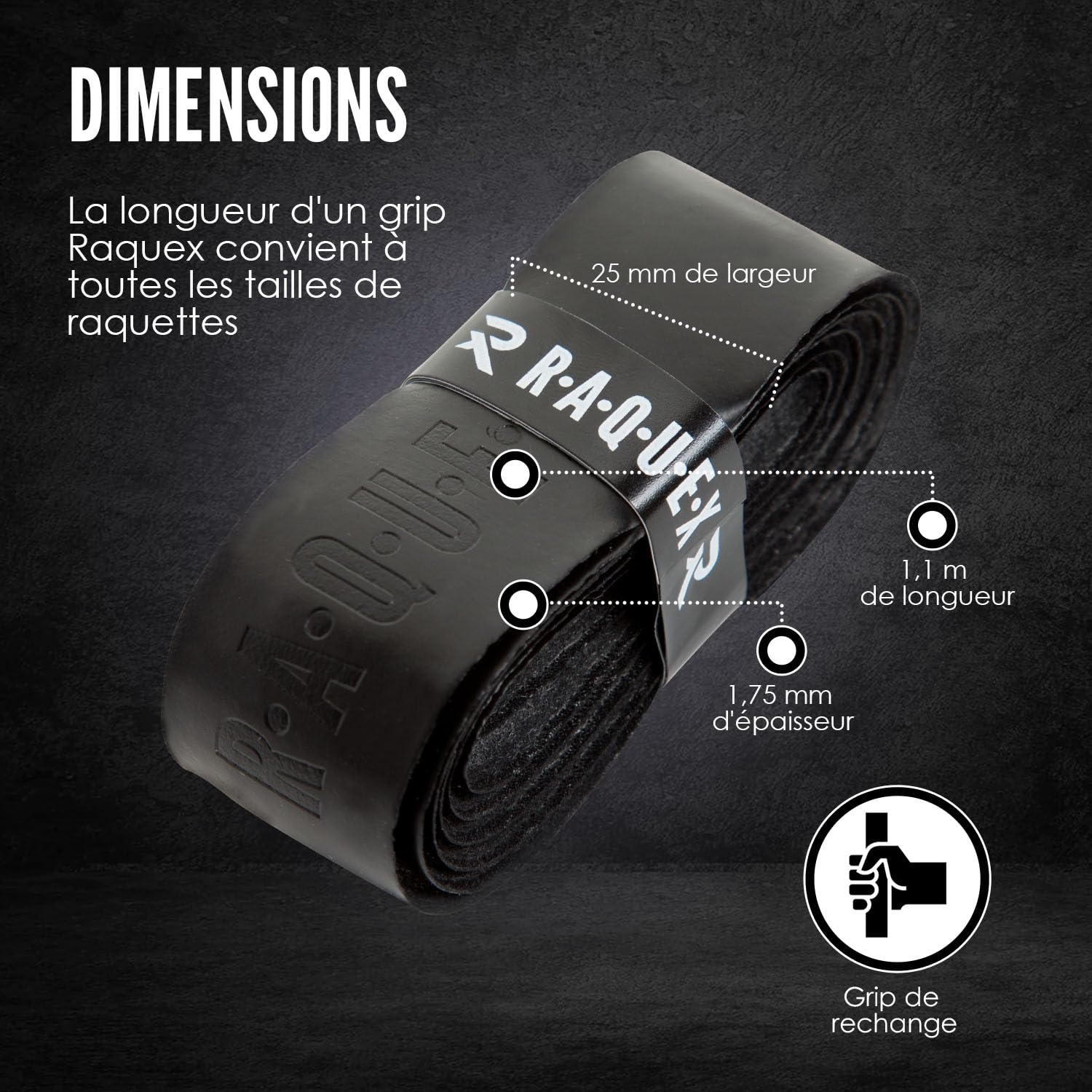 Raquex Lot de 4 Grips de Remplacement en polyuréthane : Tennis, Squash, Badminton. Grip Autocollant. Emballage Cadeau en Carton Recyclable