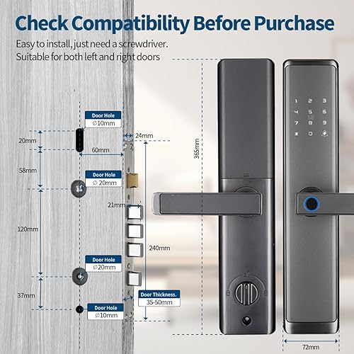 Miniatura 7 de Sophies Cerradura de puerta de entrada sin llave, cerradura de puerta inteligente Bluetooth funciona con código de control de aplicación y soporte