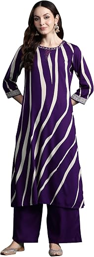 INDO ERA Women's Viscose Rayon Printed Straight Kurta &amp; Palazzo Set (KS5PR9953)