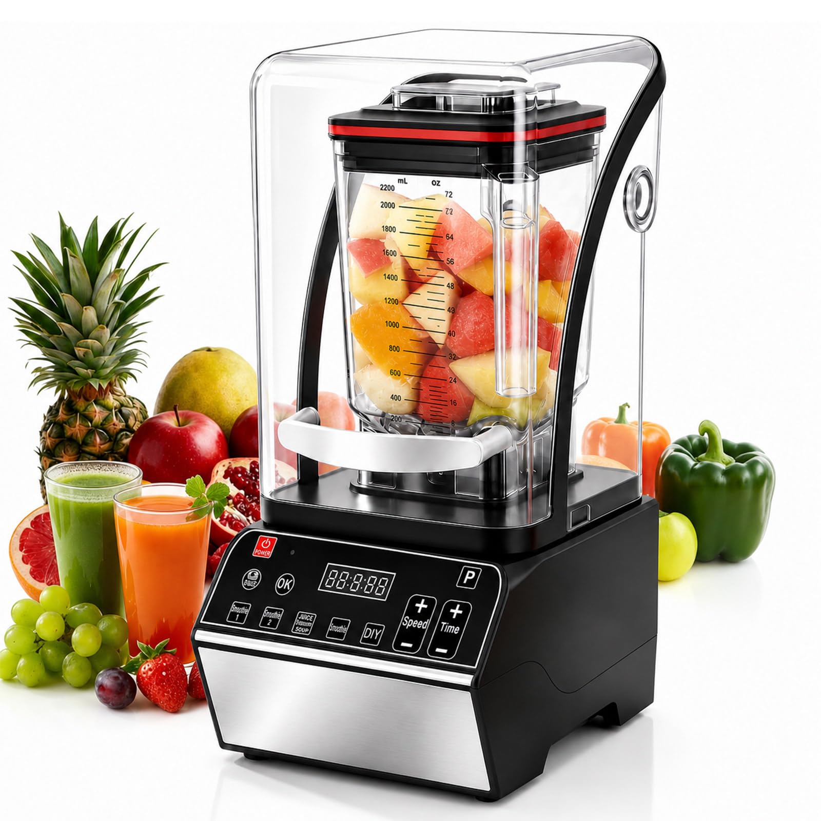 Mocny Blender Komercyjny 2200 W z Osłoną Tłumiącą Hałas, do Barów