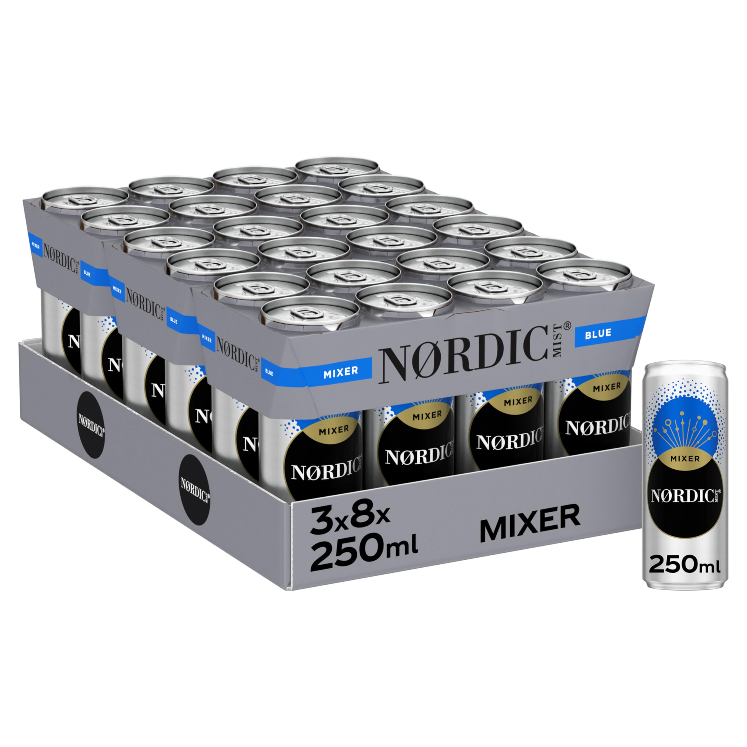 Nordic Mist Mixer Blue Tónica, Bebida Refrescante - Pack de 24 Latas de 250 ml