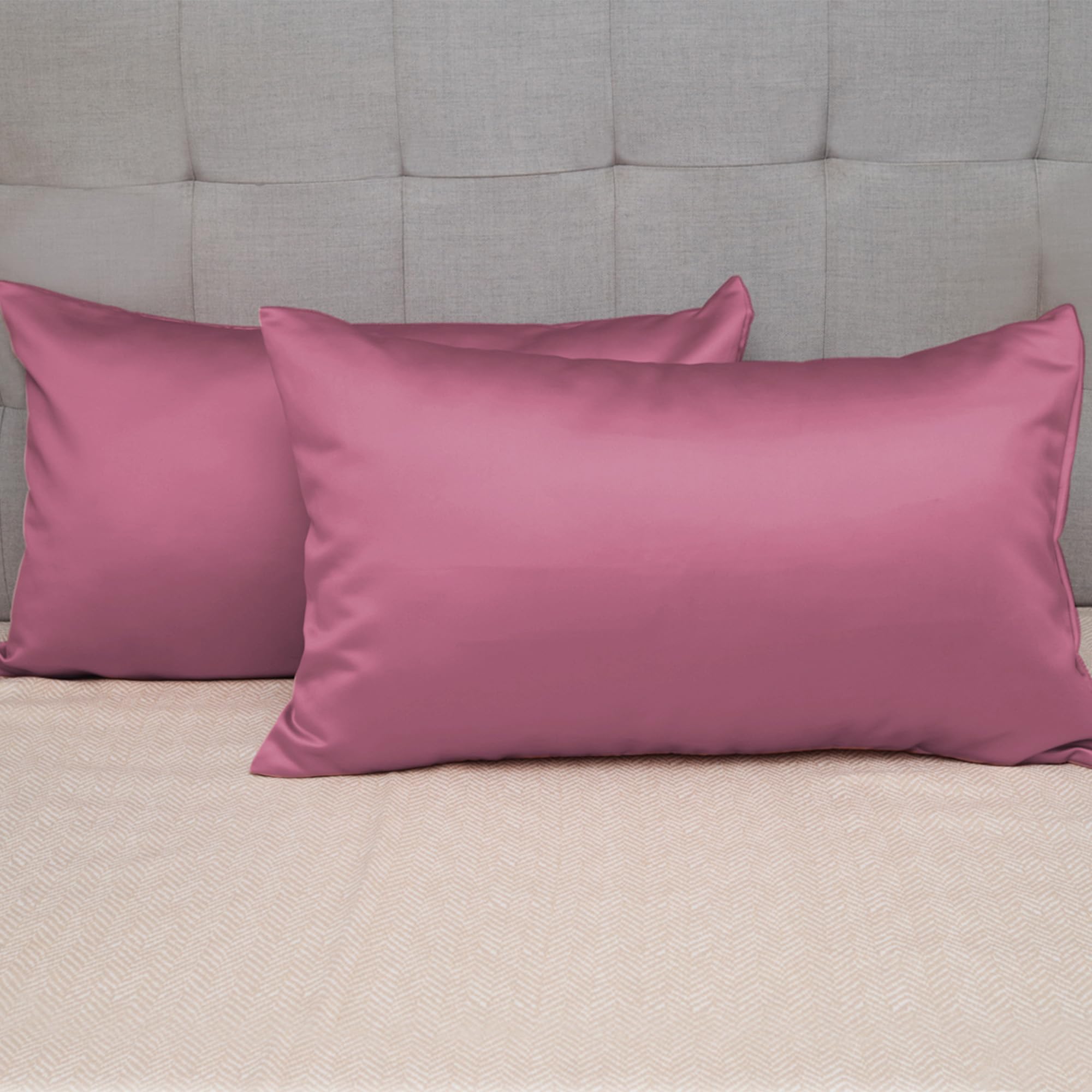 SleepyCat Satin Fabric Pillow Case with Envelope Closure - Pack of 2 | Wrinkle Free | Machine Washable, Opera Mauve (King Size, 32x20 Inches)