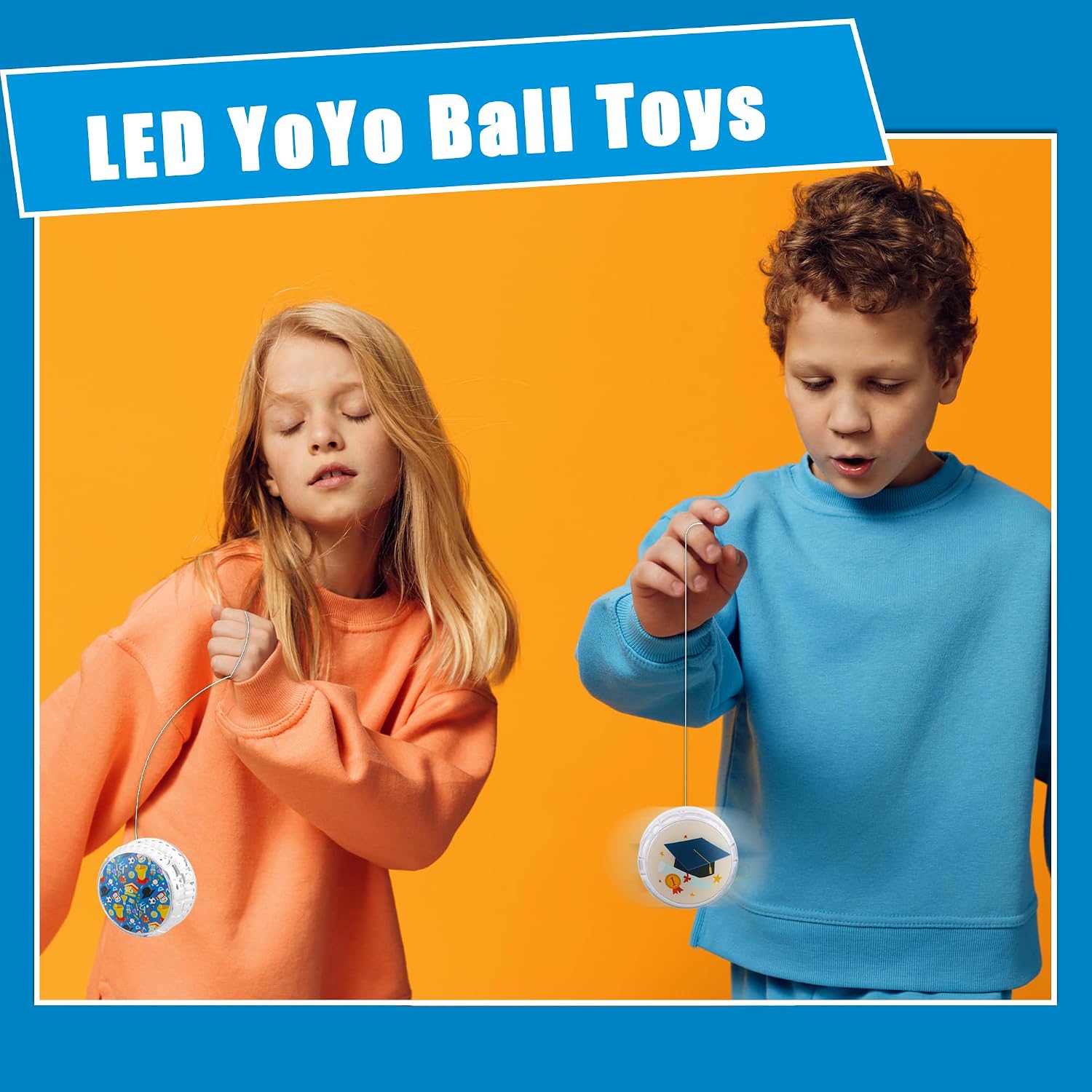 24 Pcs Graduation Light up Yo Yo Ball Bulk Caps Certificates LED Responsive Ball Auto Return Bearing Balls Yoyo for Graduation Party Favor Gifts, 6 Styles
