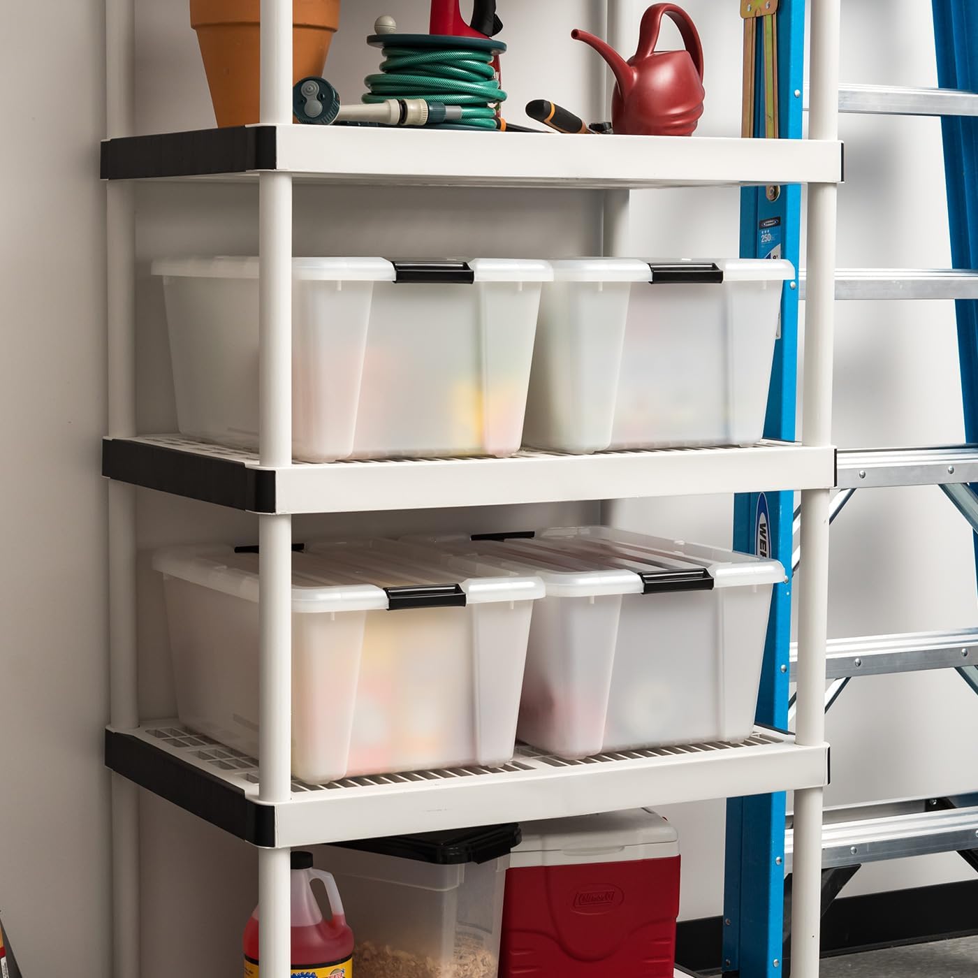 IRIS USA 45 Quart Plastic Storage Container Bin with Latching Lid, Pearl, 4 Pack