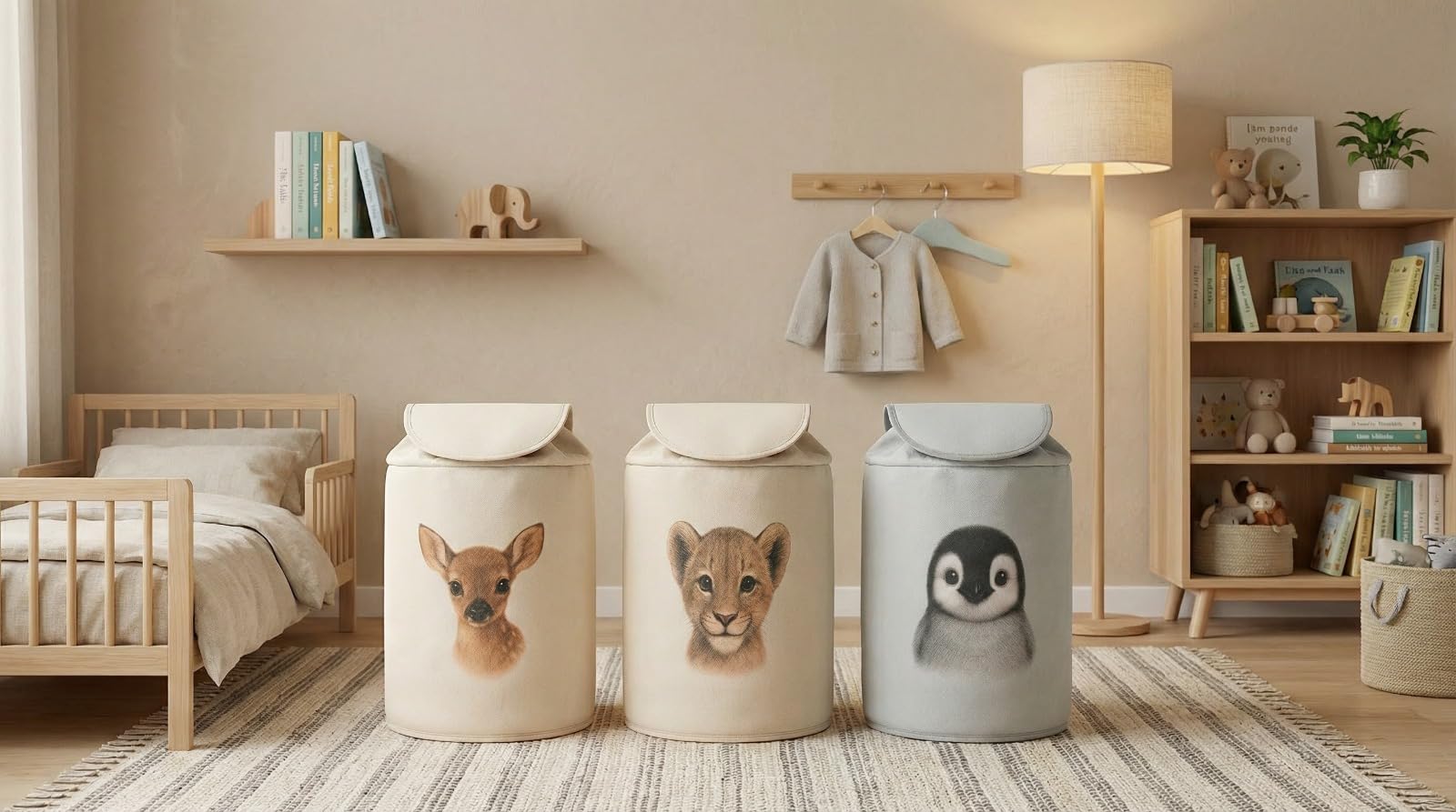 MyLittleNido Cestas almacenaje juguetes animales Organizador juguetes infantil Cesta bebe recién nacido niño Cestas Regalo bebe Cesta almacenaje infantil Cesto ropa sucia con tapa (Pingüino)