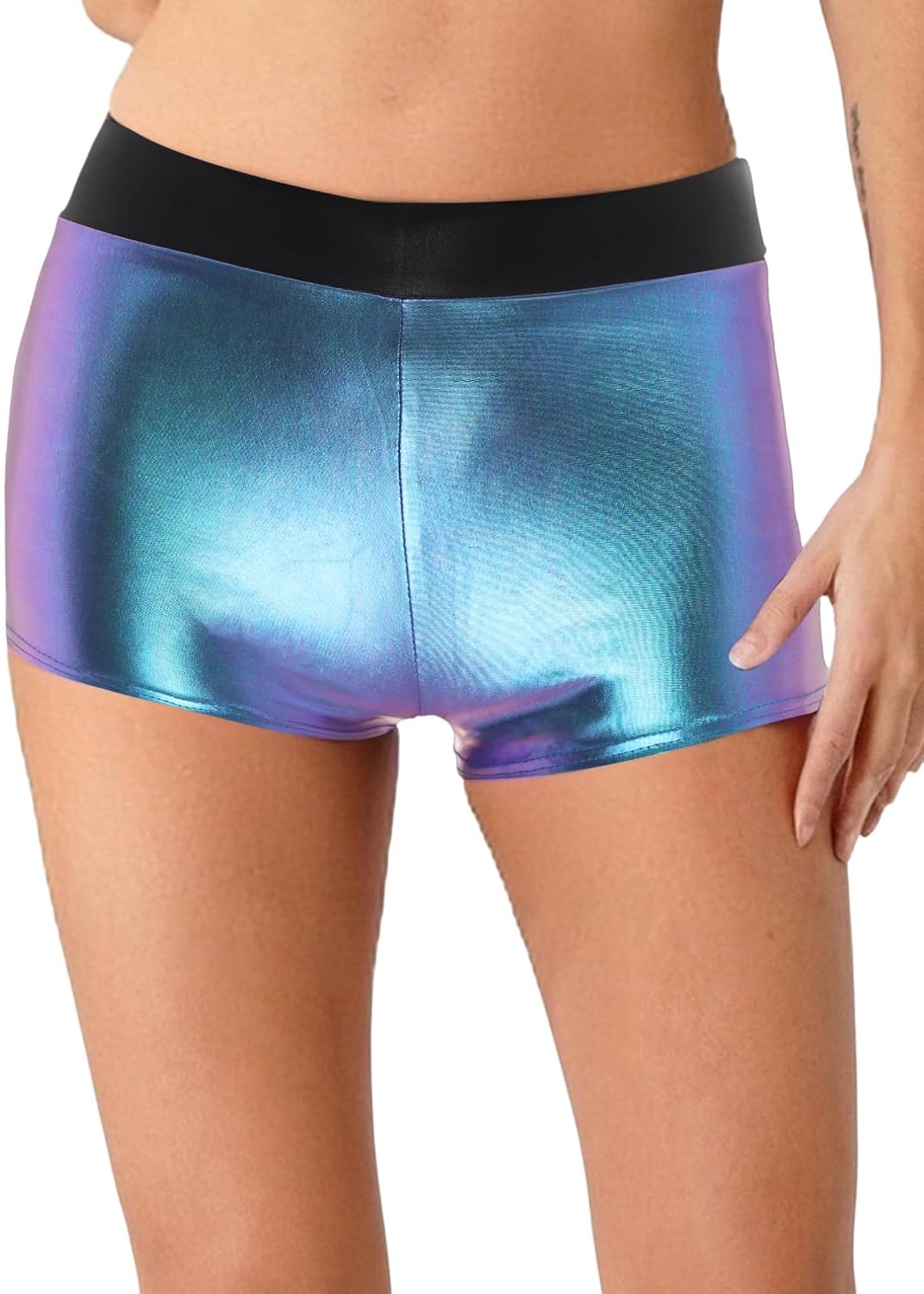 Agoky Womens Sexy Shiny Metallic Booty Shorts Holoraphic Dance Micro Shorts Rave Outfits Bottoms
