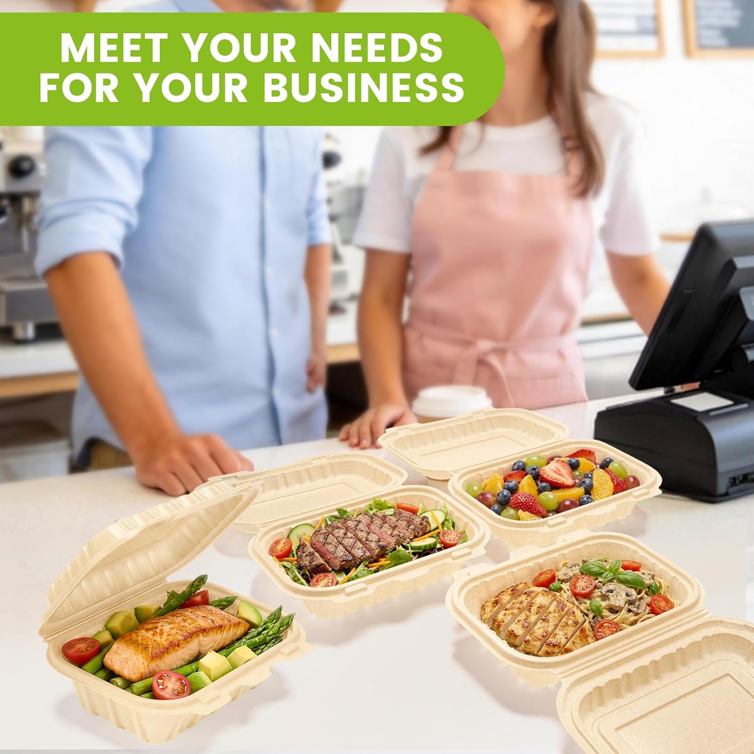 Clamshell Take Out Food Containers, 50 Pack-22oz Disposable Meal Prep Containers Natural Rice Husk Material Durable To Go Containers for Pasta Salad Snacks Taco Chinese Food Restaurants 8"X6"X2.5"