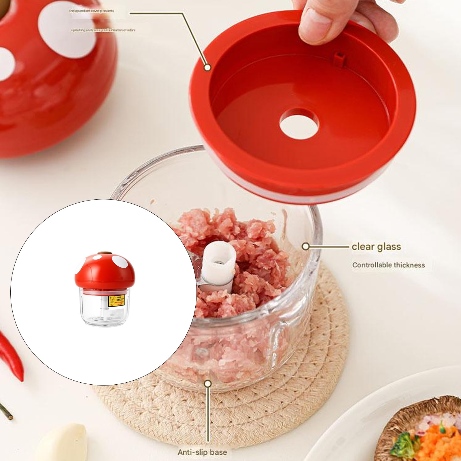 Picadoras de acero inoxidable en miniatura inalámbricas, recipiente de vidrio, picadora de carne delicada para ajo y puré de carne, licuadoras de alimentos para bebés para cocina