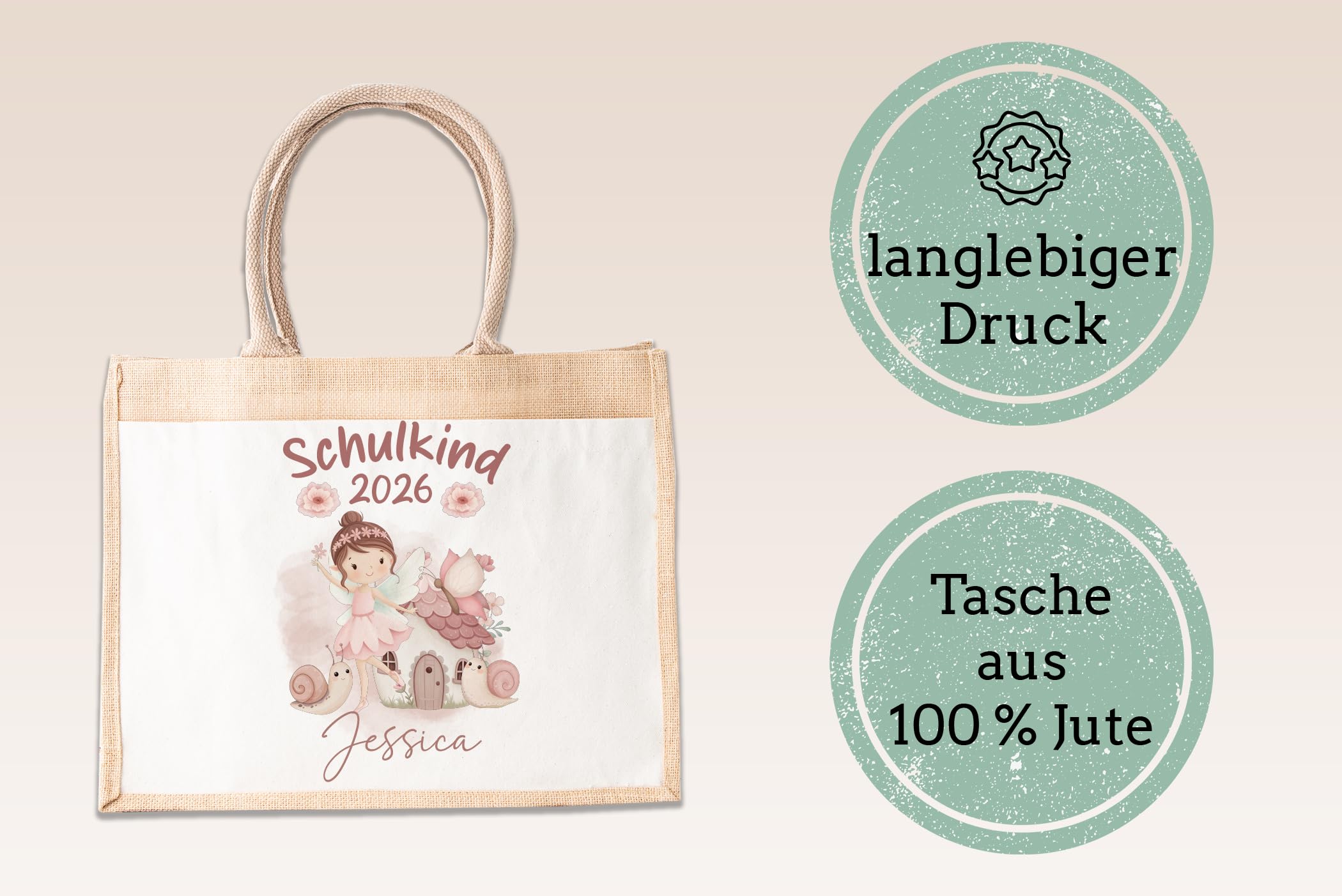 LIEBTASTISCH - Personalisierte Jutetasche für Kinder mit Namen - für Mädchen - Geschenkidee - Einschulung - Prinzessin - Schultüte - 2026