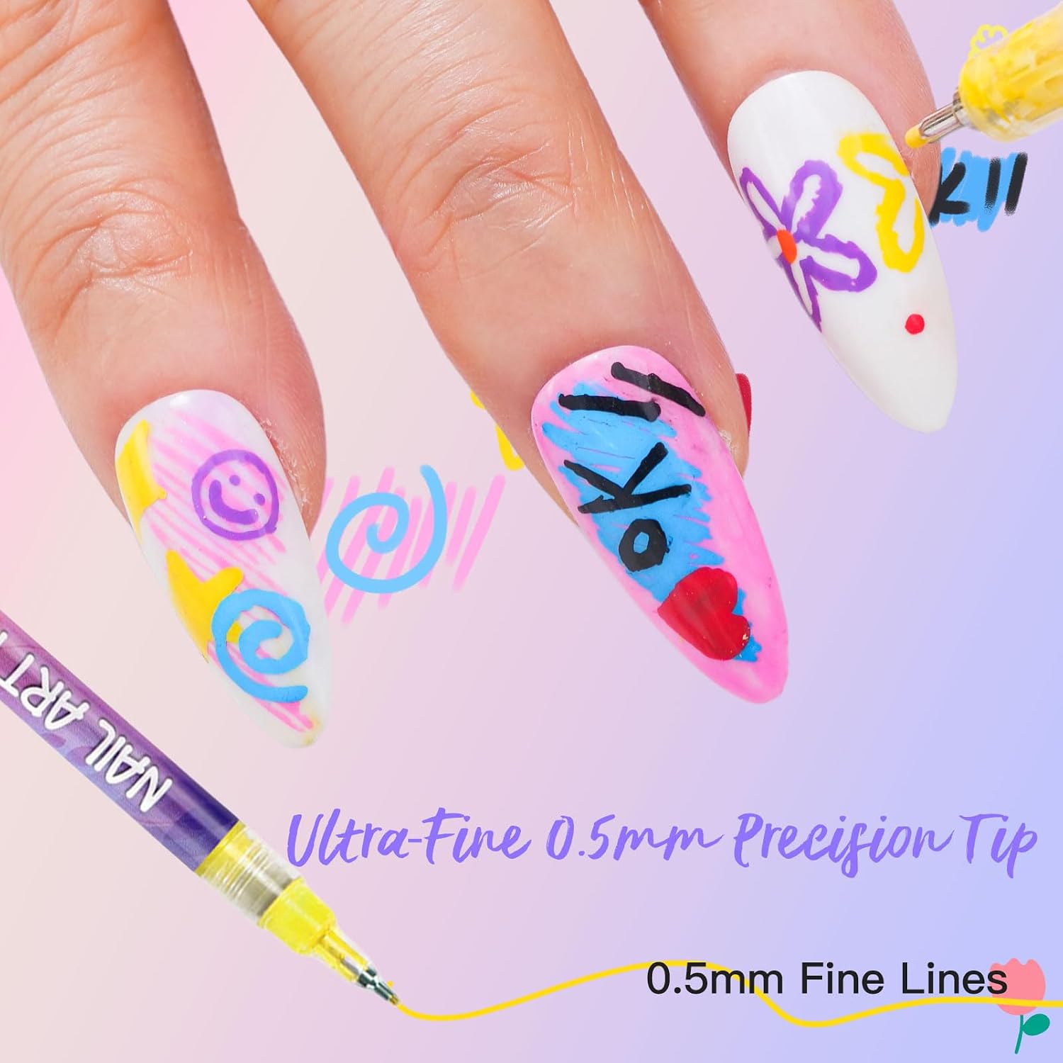 Biutee 12 Colors Nail Art Pens Set For Painting Nails, 0.5 mm Fine Tip Nail Art Markers, 3D Nail Polish Pens Quick Dry for Dotting Drawing Painting Liner for Home and Salon Manicure(24 Colors)
