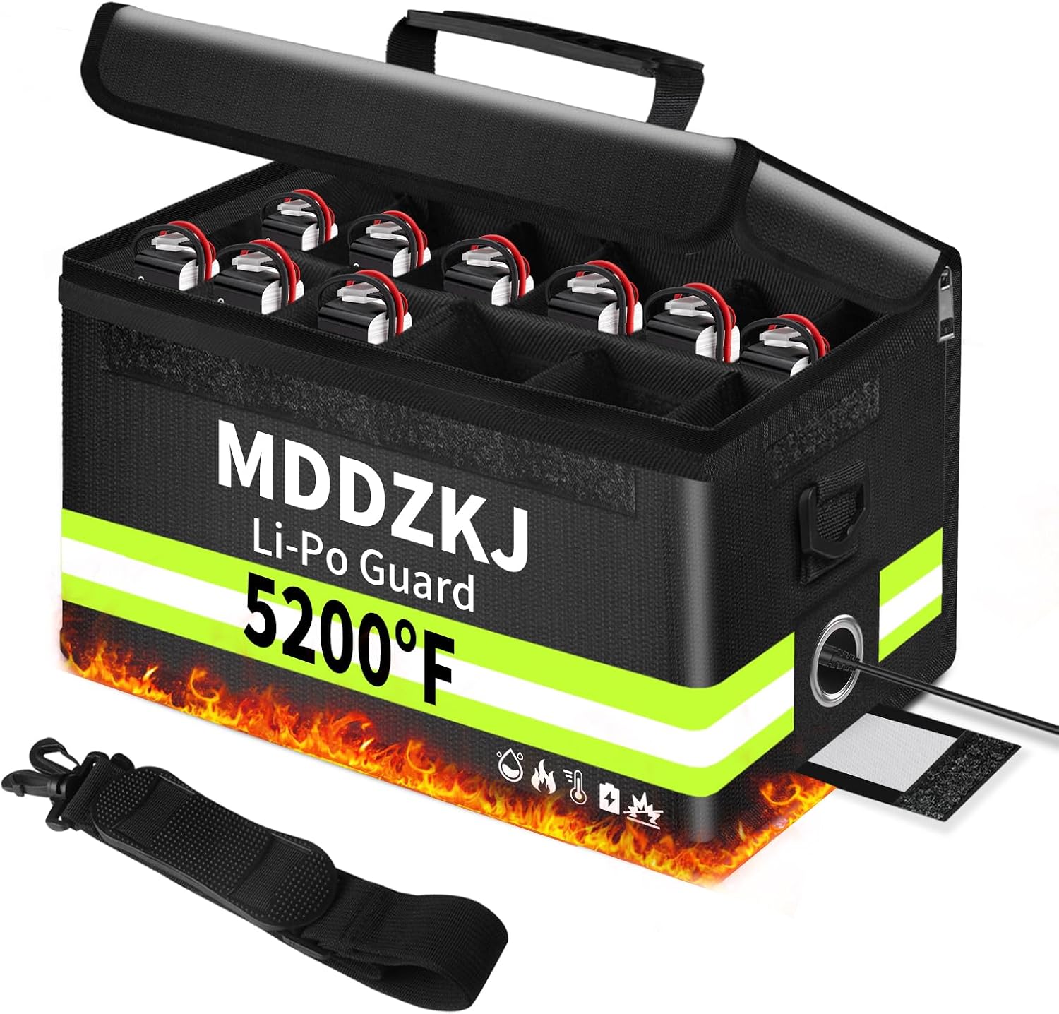Upgraded 12 Cell Lipo Battery Bag 5200℉ Fireproof Explosionproof,Battery Storage Guard Safe Pouch for Charge and Storage,8 Layers of Heat Insulated Materials 11.9x7.1x7.1inch