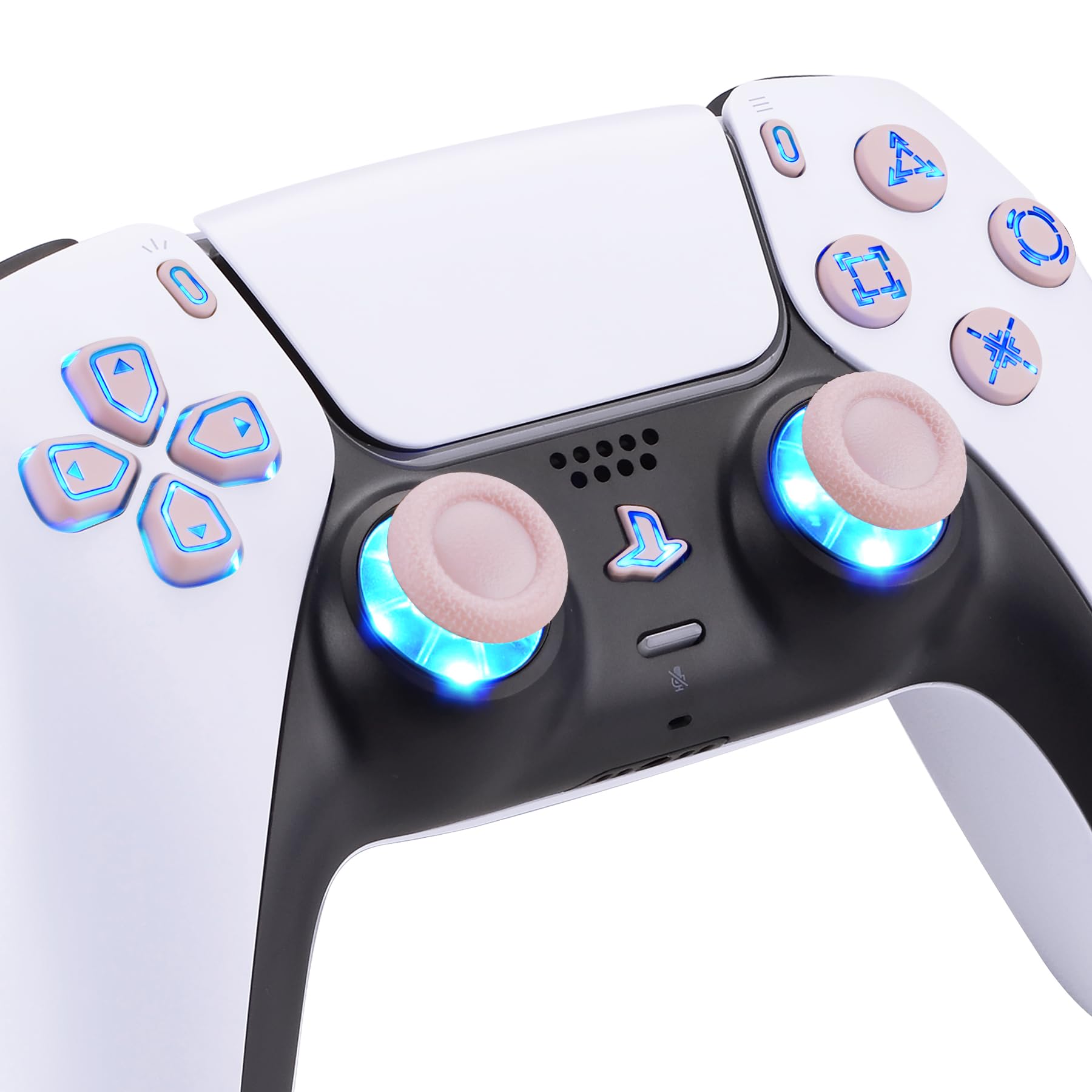 eXtremeRate Multicolore Tasti Luminosi per ps5 Controller BDM-030/040/050,D-pad Levette Analogiche Pulsanti DTF V3 LED Kit Ricambio per ps5 Joystick(Senza Controller)-Rosa